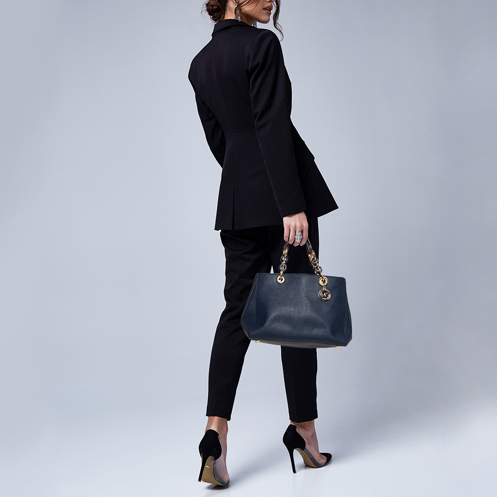 

MICHAEL Michael Kors Navy Blue Leather Medium Cynthia Tote