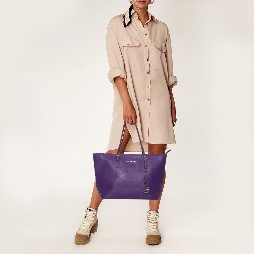 

MICHAEL Michael Kors Purple Leather Large Jet Set Travel Tote