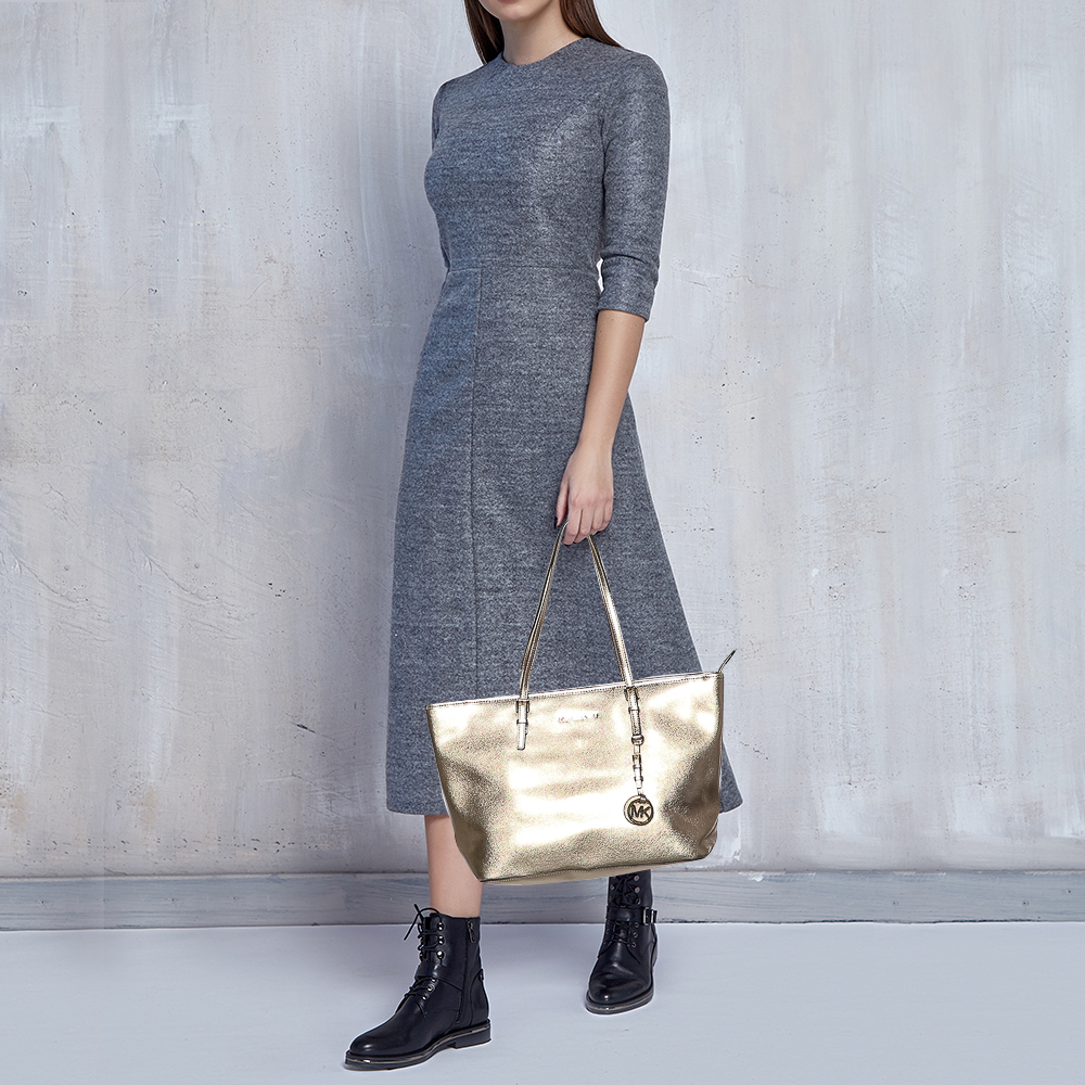 

MICHAEL Michael Kors Metallic Gold Leather Large Jet Set Travel Tote