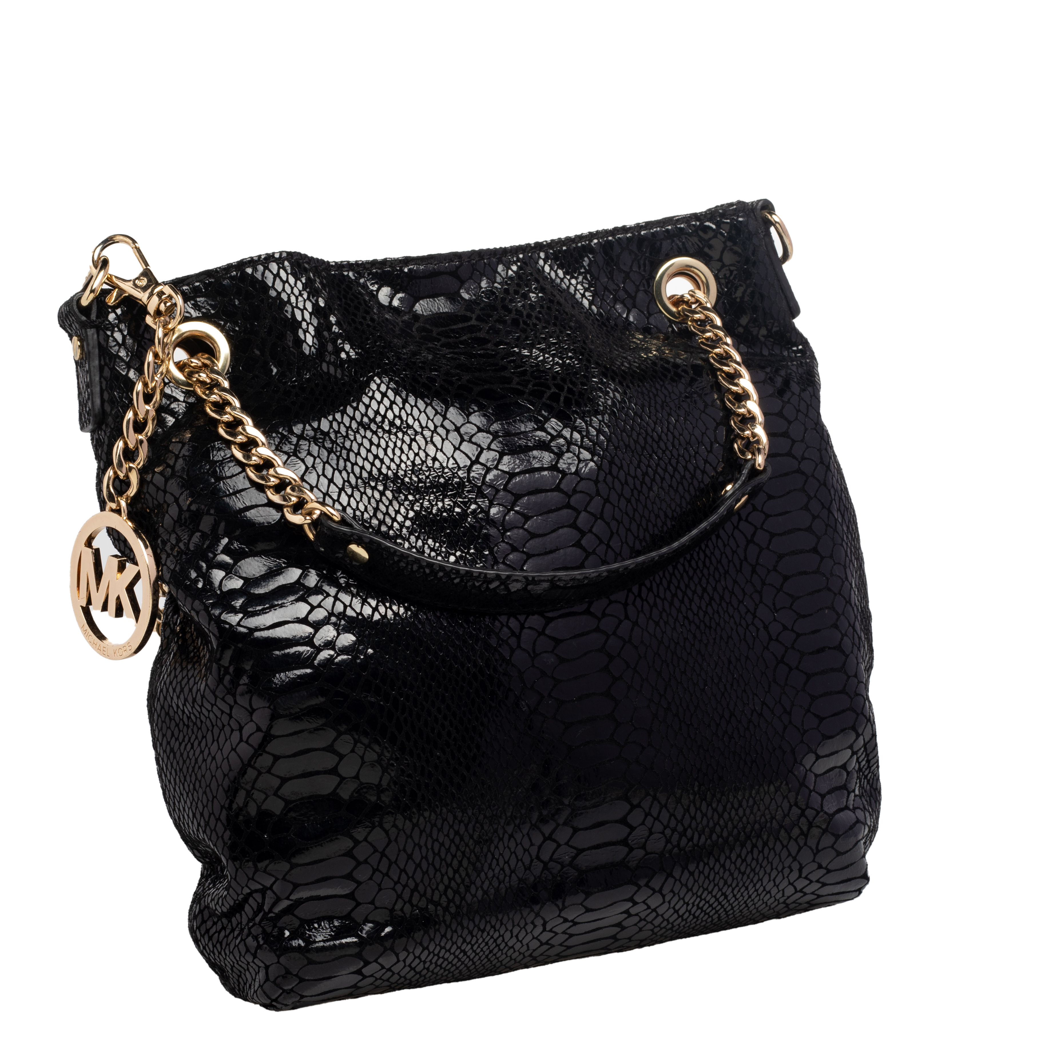 

MICHAEL Michael Kors Python Embossed Leather Chain Tote, Black
