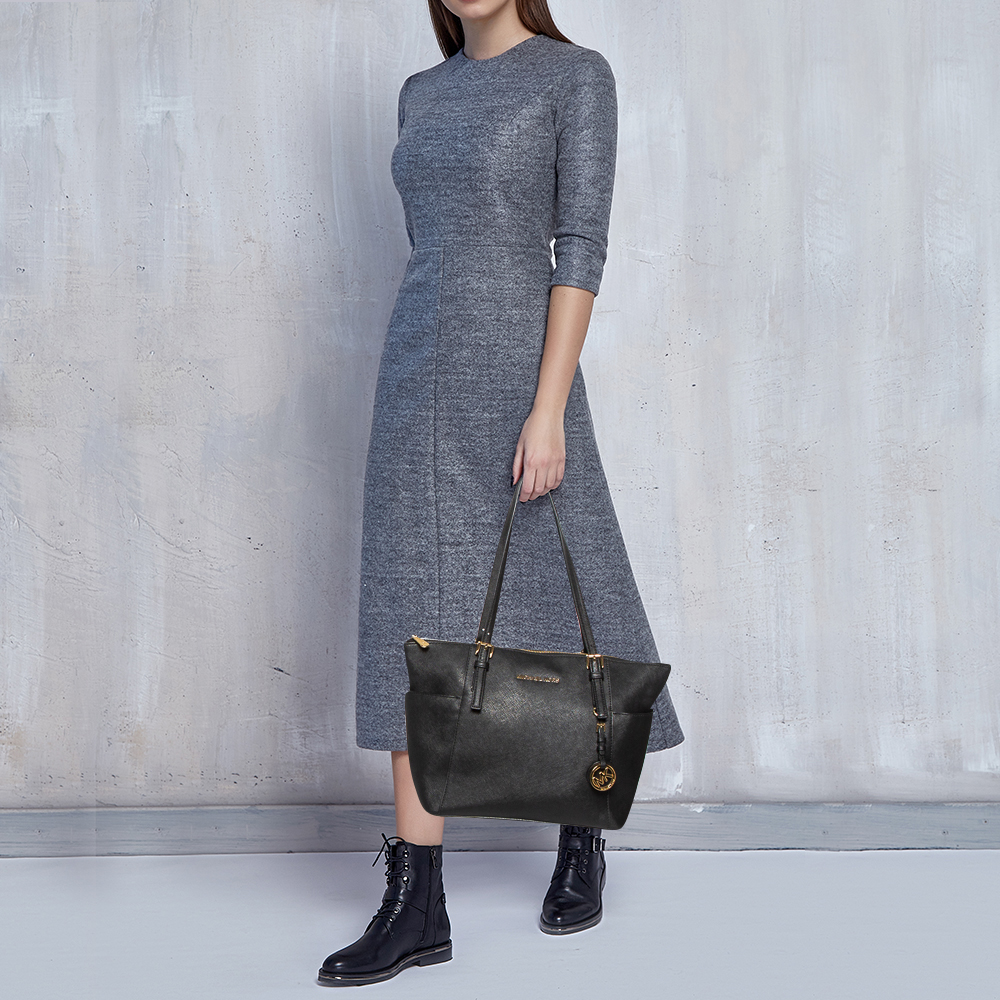

MICHAEL Michael Kors Black Leather Medium Jet Set Tote