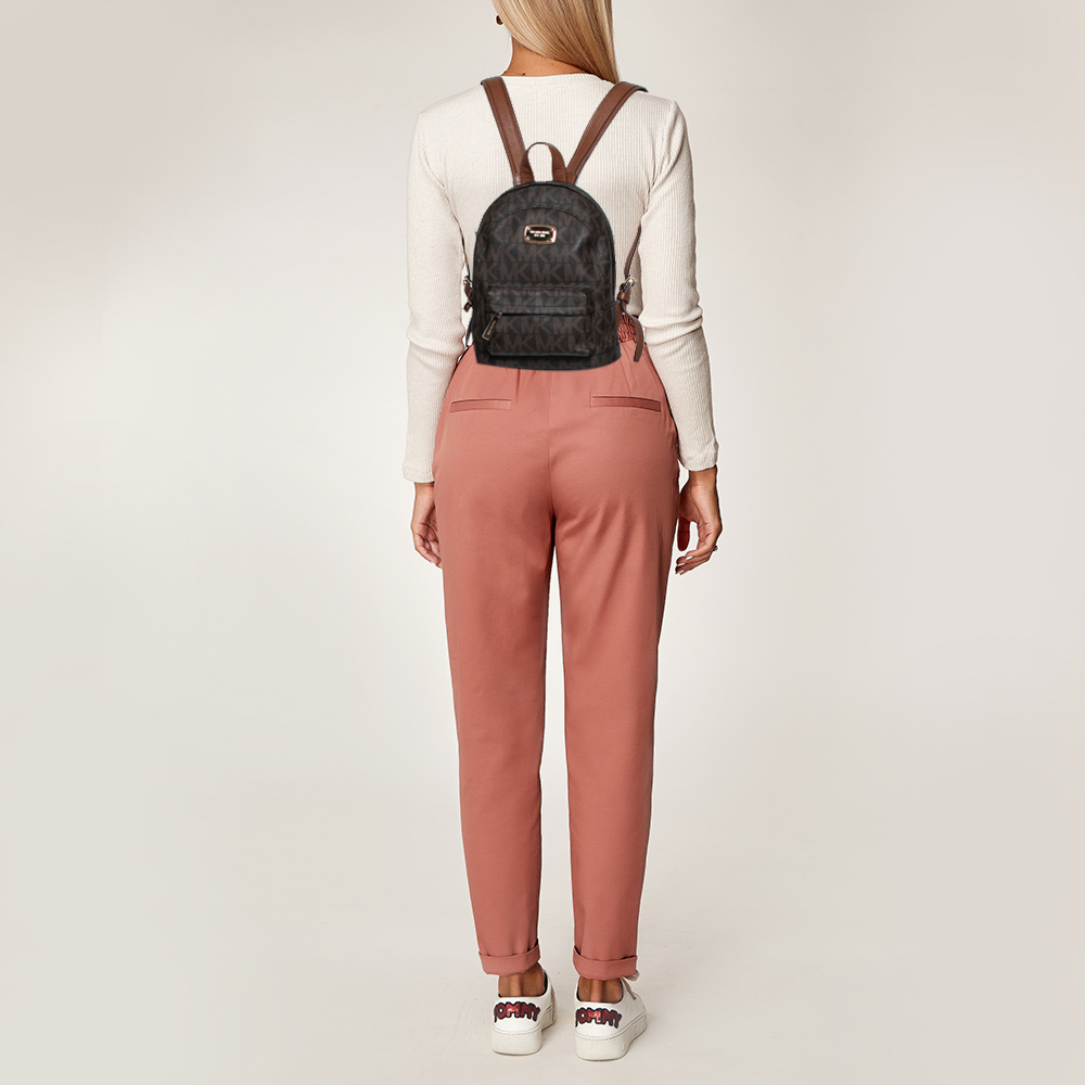

MICHAEL Michael Kors Brown Signature Coated Canvas and Leather Front Pocket Backpack