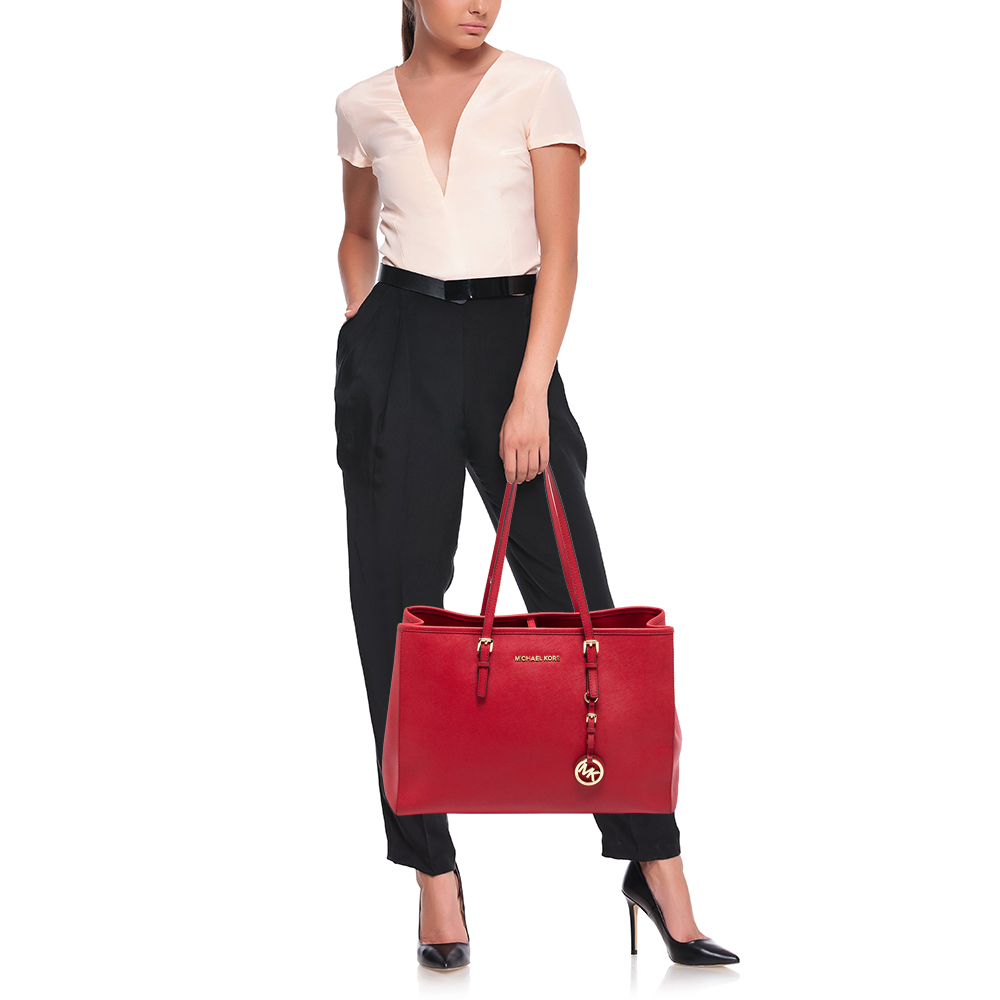 

MICHAEL Michael Kors Red Leather Jet Set Tote