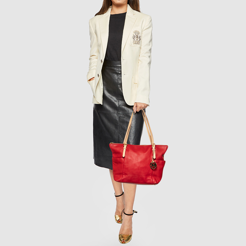 

MICHAEL Michael Kors Red Leather Jet Set Tote