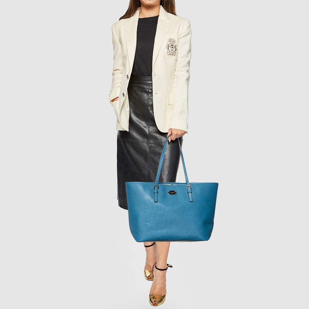

MICHAEL Michael Kors Blue Leather Large Jet Set Travel Tote