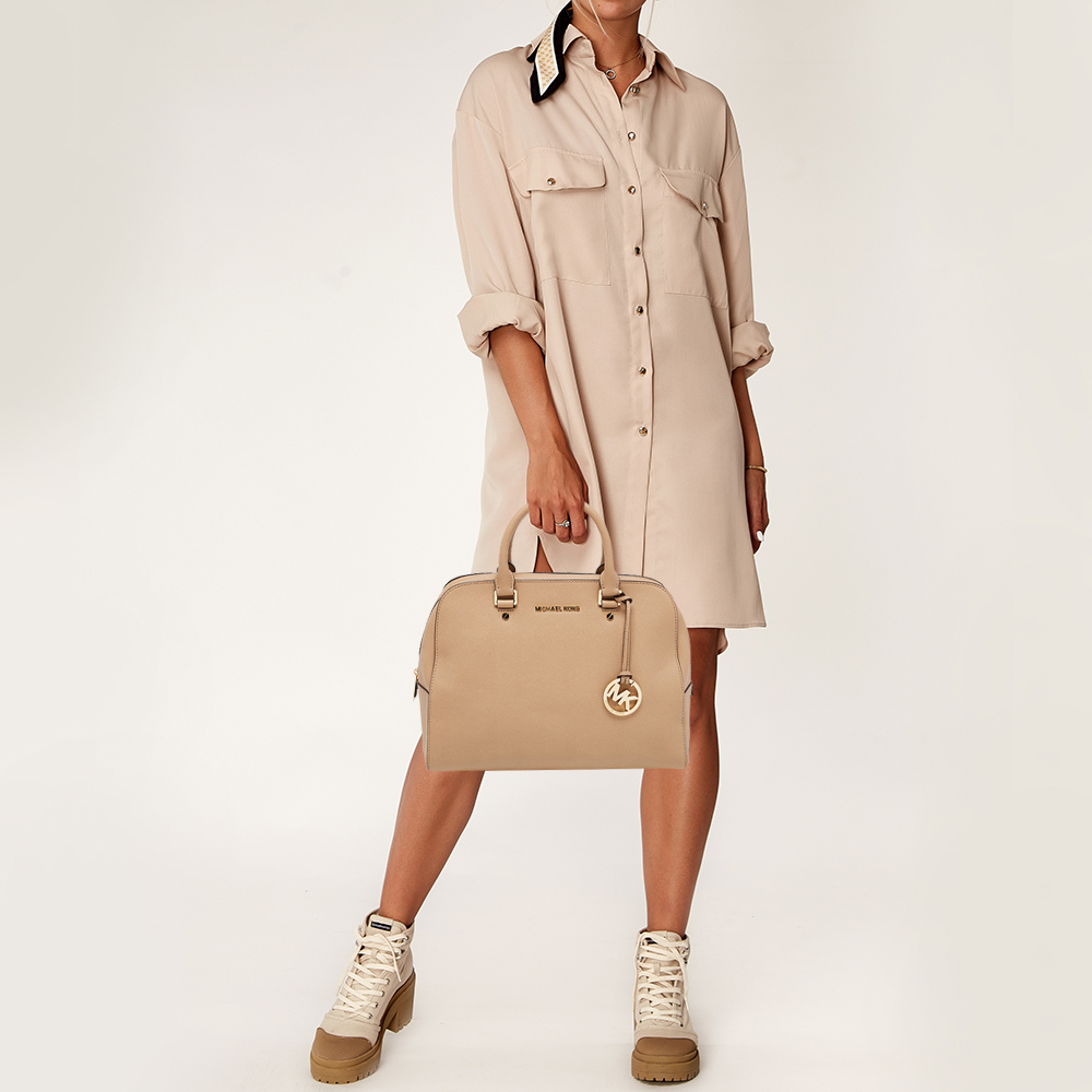 

MICHAEL Michael Kors Beige Leather Zip Satchel