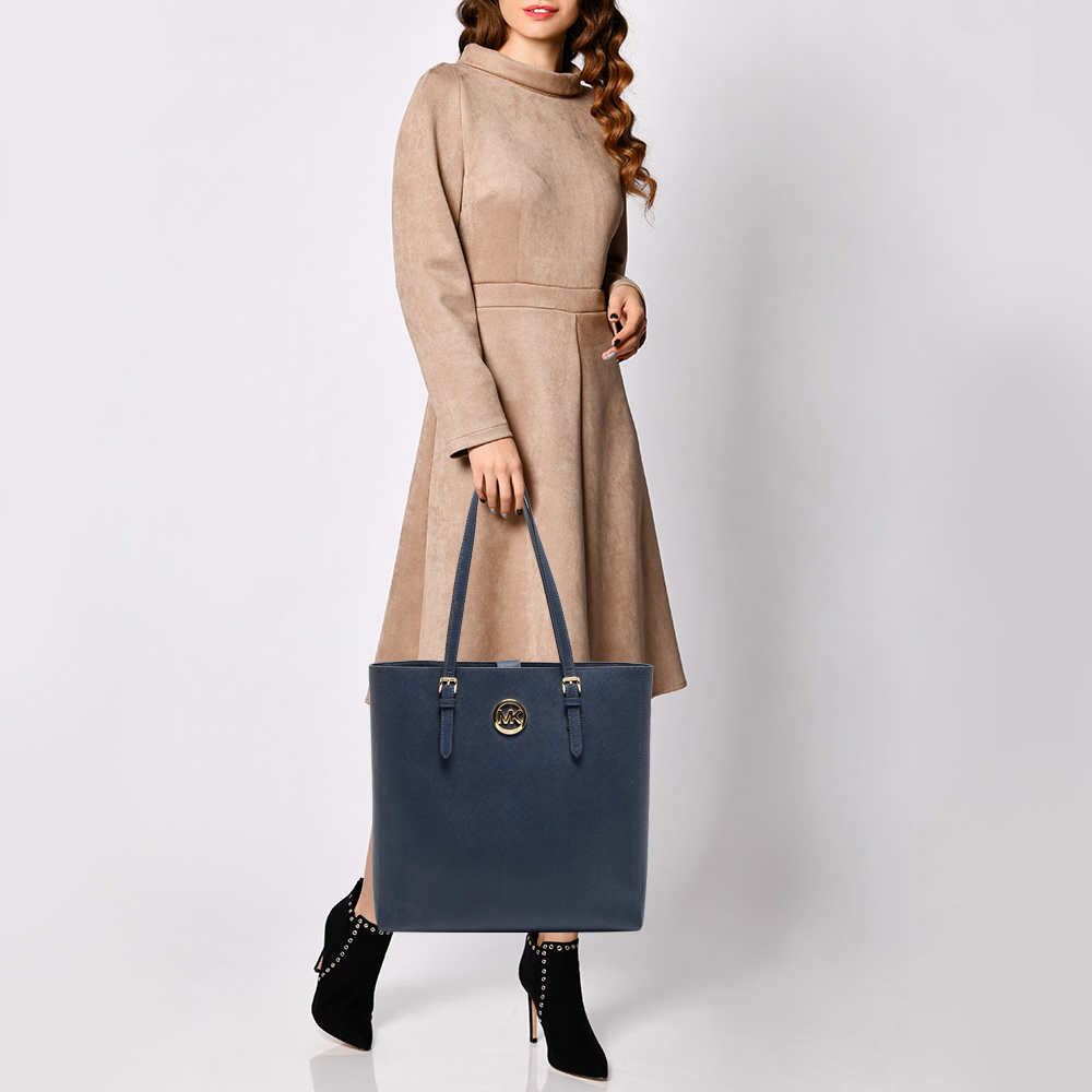 

MICHAEL Michael Kors Navy Blue Leather Jet Set Tote
