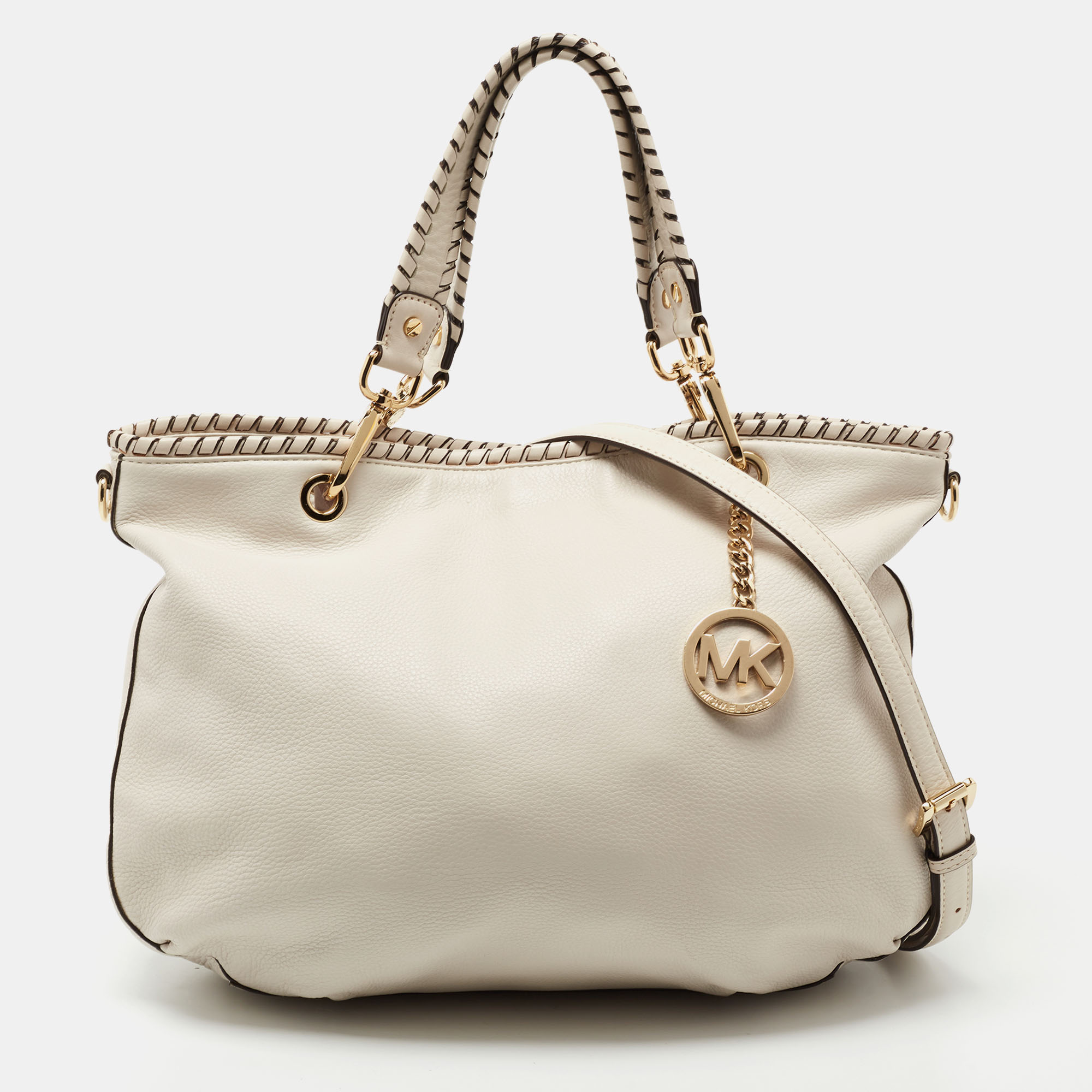 Pre-owned Michael Michael Kors White Leather Whipstitch Detail Bennet Tote  | ModeSens