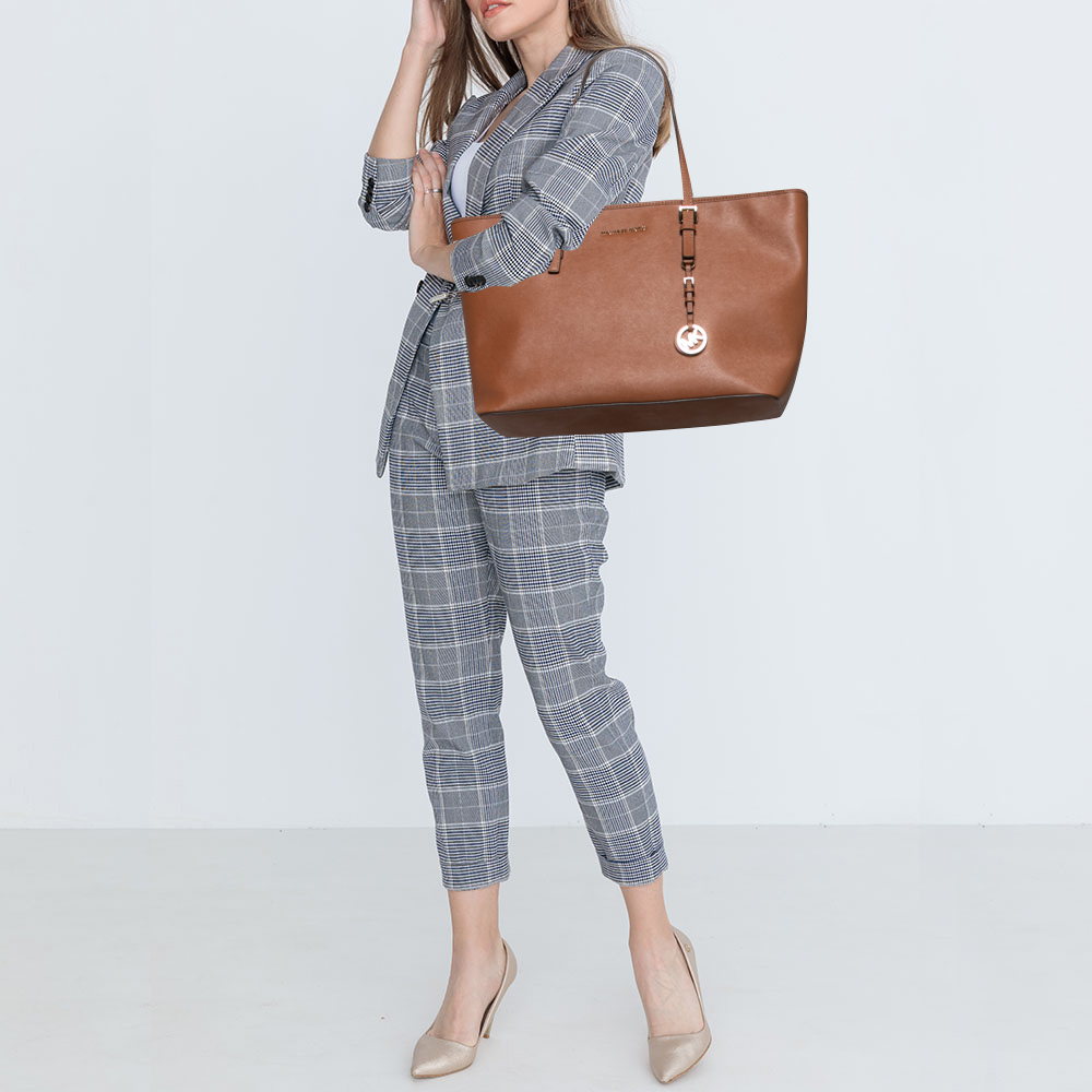 

MICHAEL Michael Kors Brown Saffiano Leather Large Jet Set Travel Tote