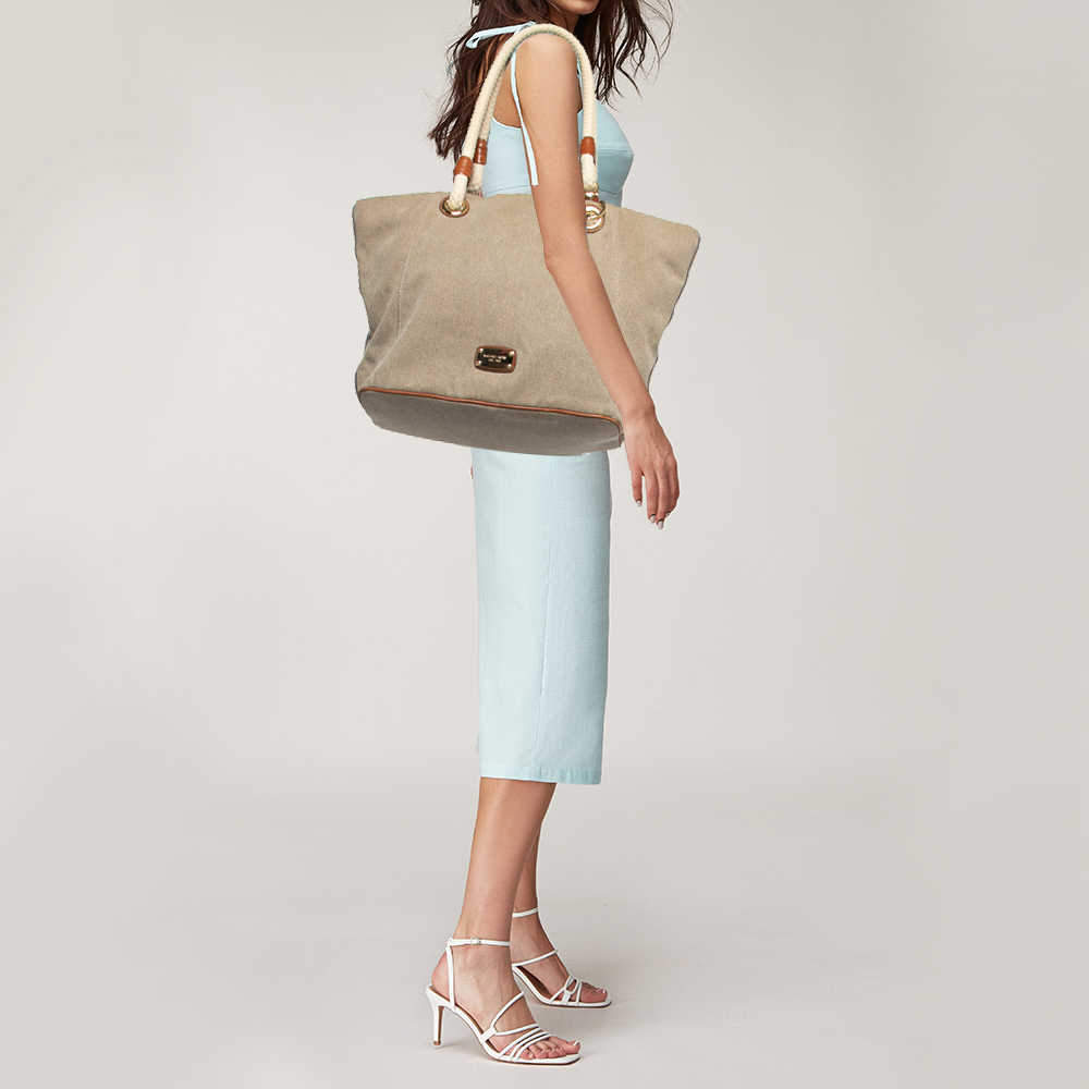 

MICHAEL Michael Kors Beige/Brown Canvas and Leather Tote