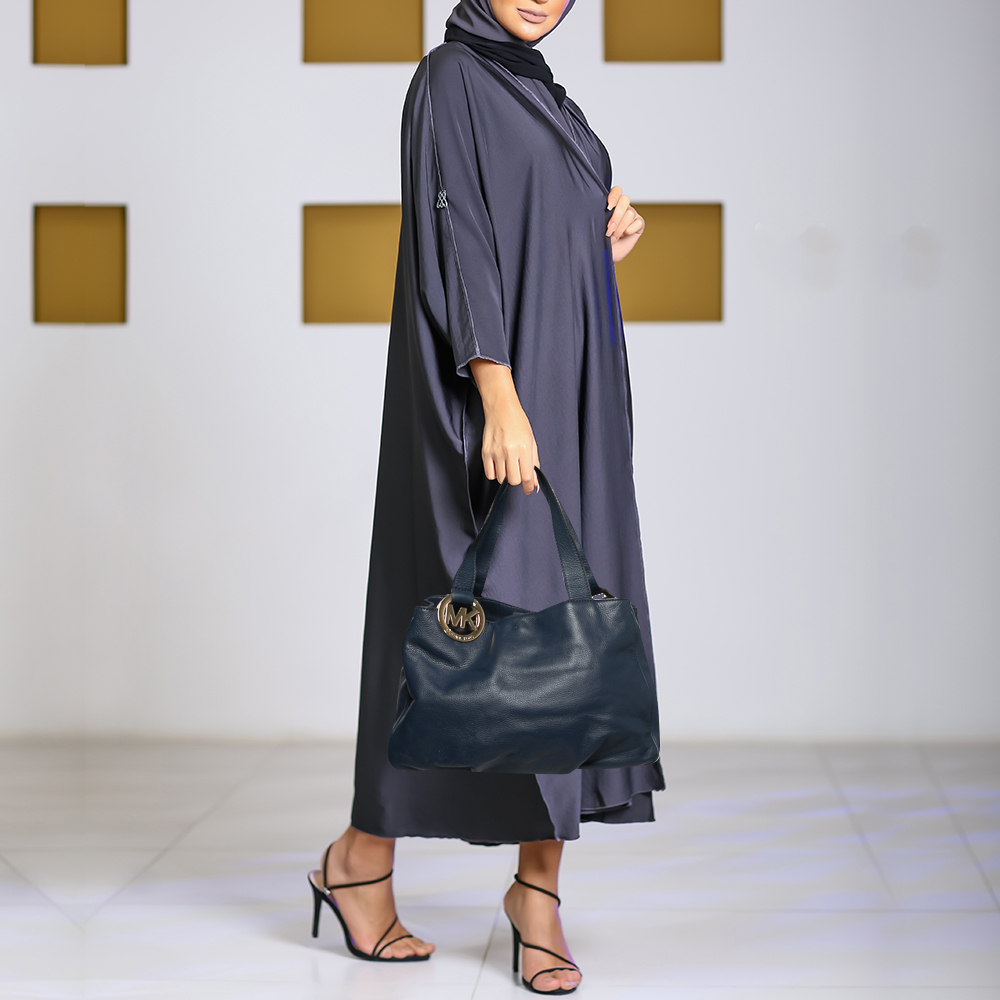 

MICHAEL Michael Kors Navy Blue Leather Fulton East West Tote