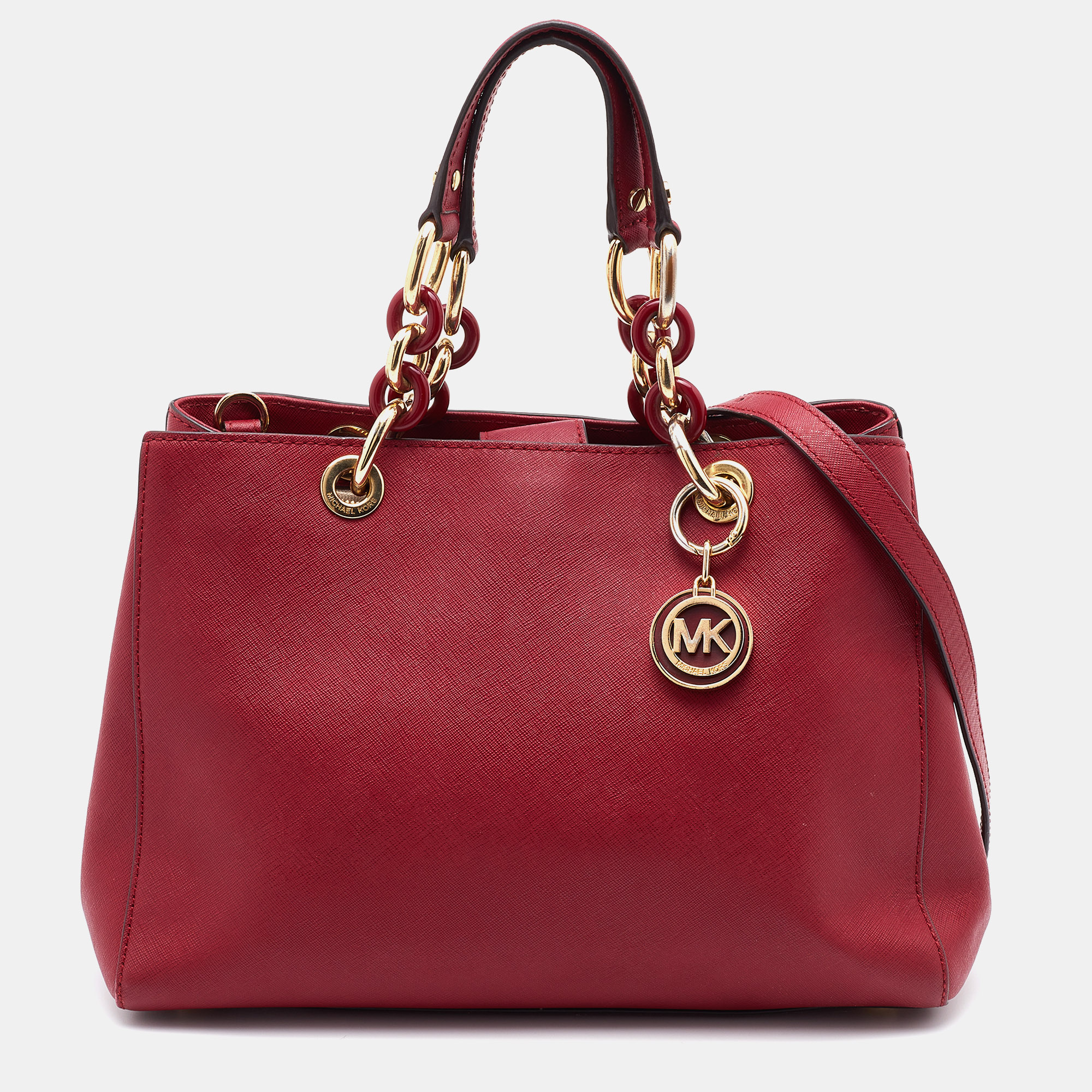 Pre-owned Michael Michael Kors Burgundy Saffiano Leather Cynthia Tote