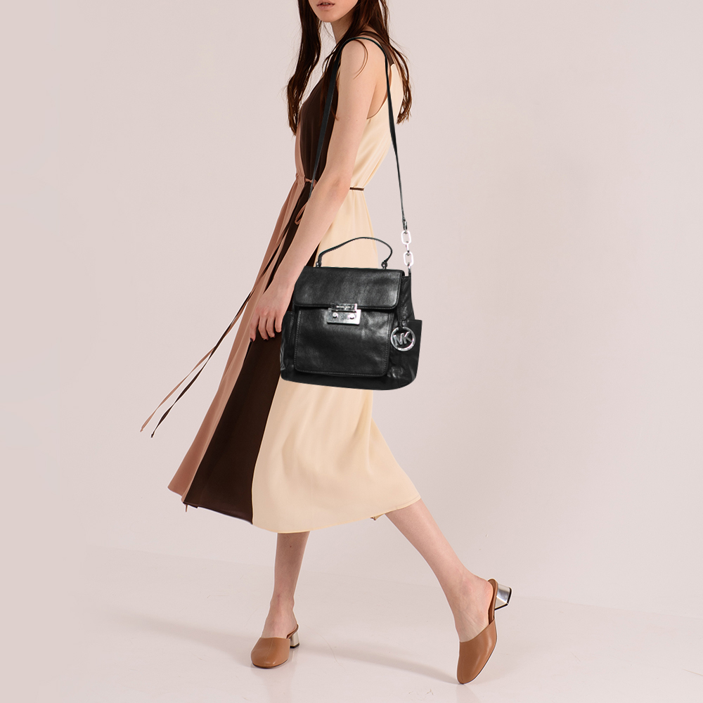 

MICHAEL Michael Kors Black Leather Flap Top Handle Bag