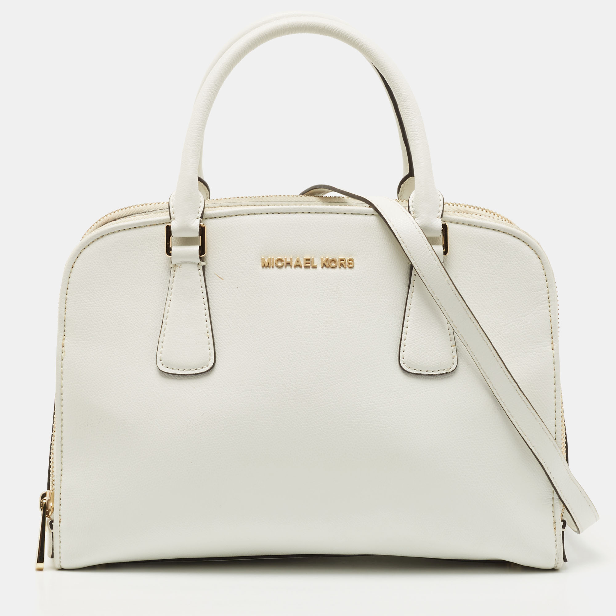 Pre-owned Michael Michael Kors Off White Leather Reese Satchel