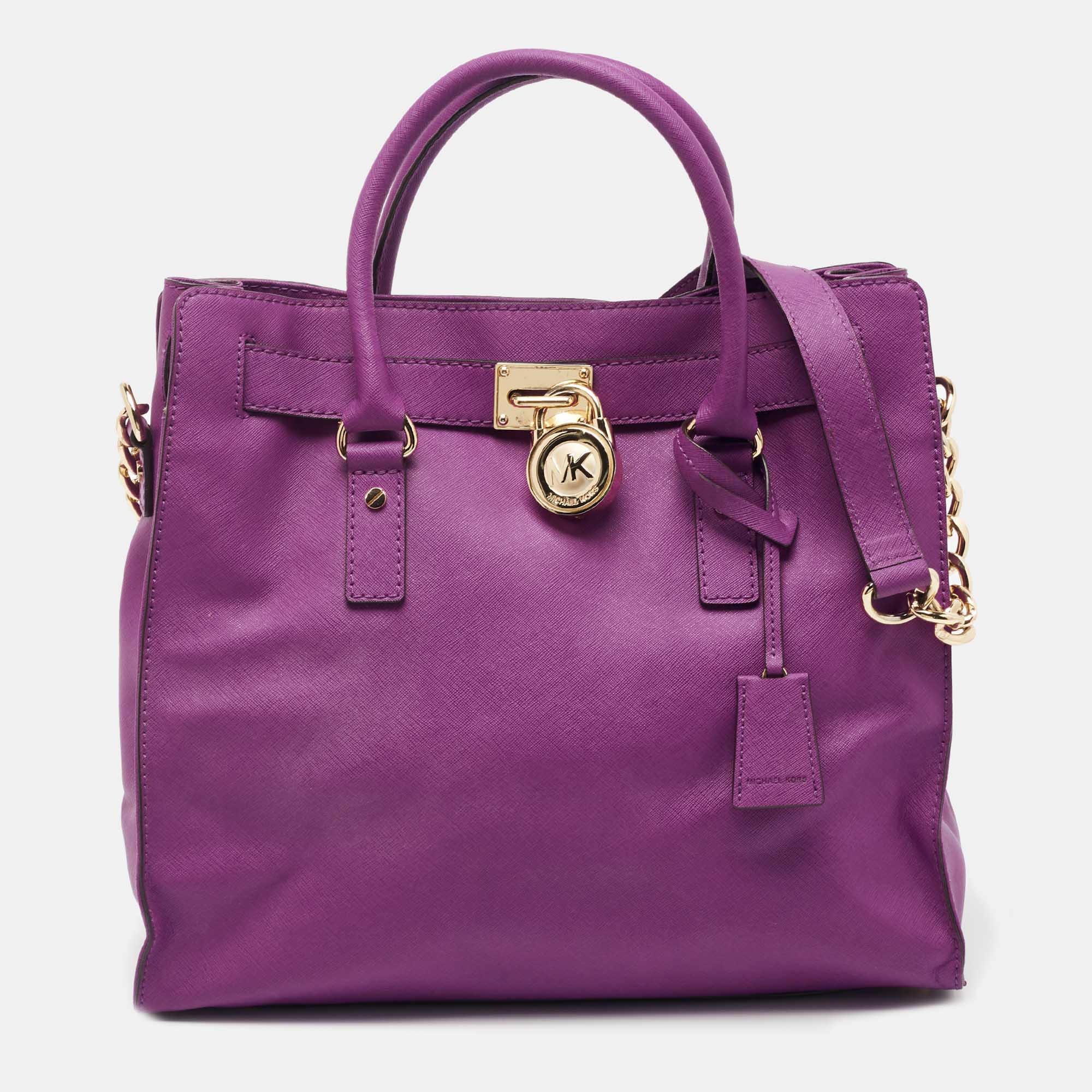 Pre-owned Michael Michael Kors Purple Leather Large Hamilton North South Tote