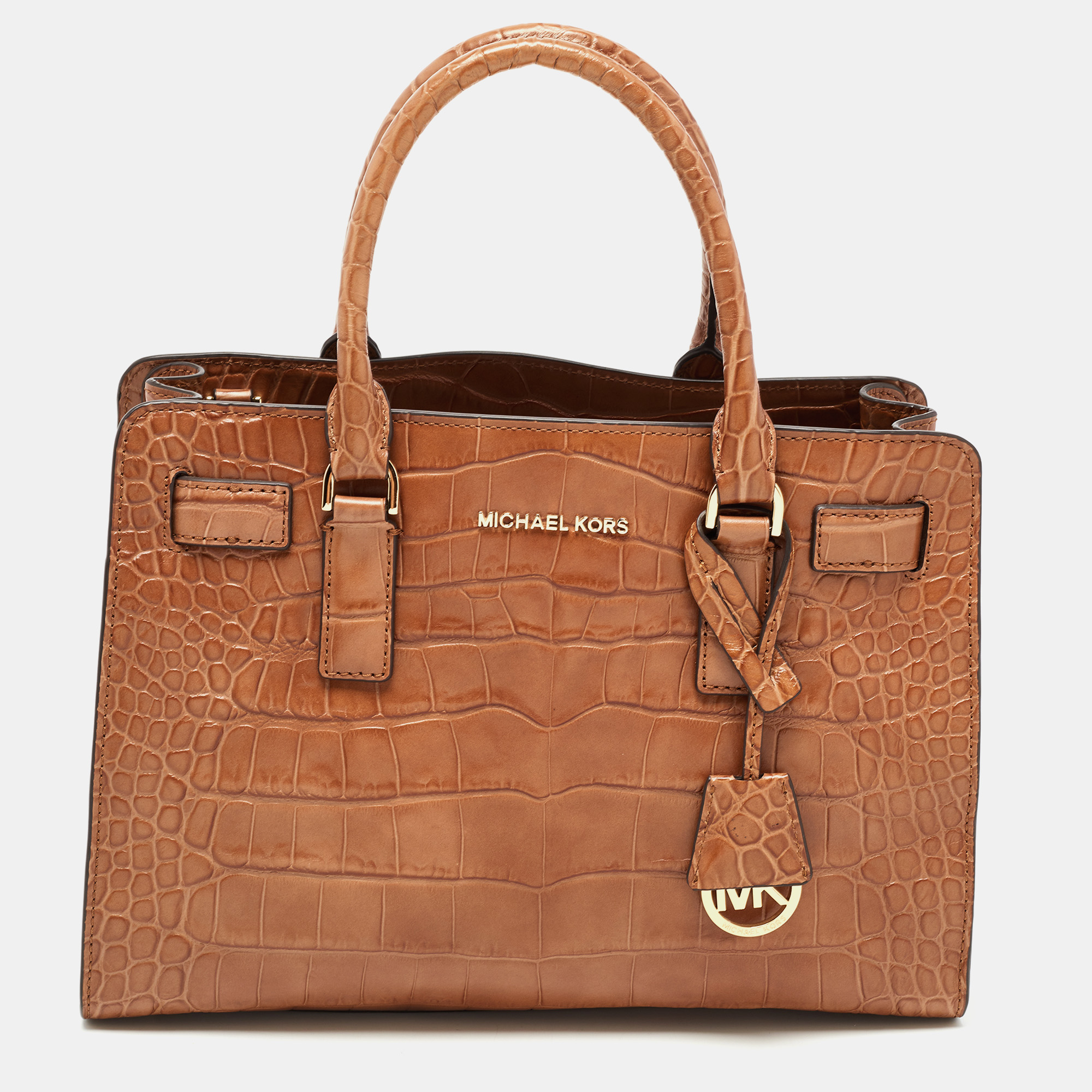 Pre-owned Michael Michael Kors Brown Croc Embossed Leather Dillon Tote