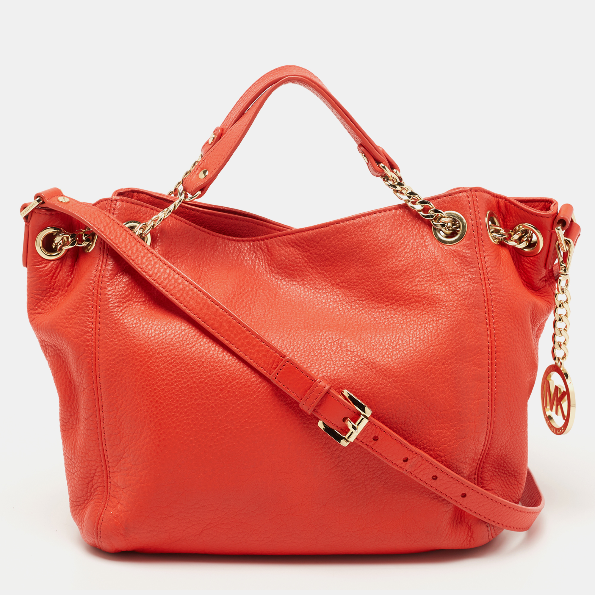 Pre-owned Michael Michael Kors Red Leather Chain Tote