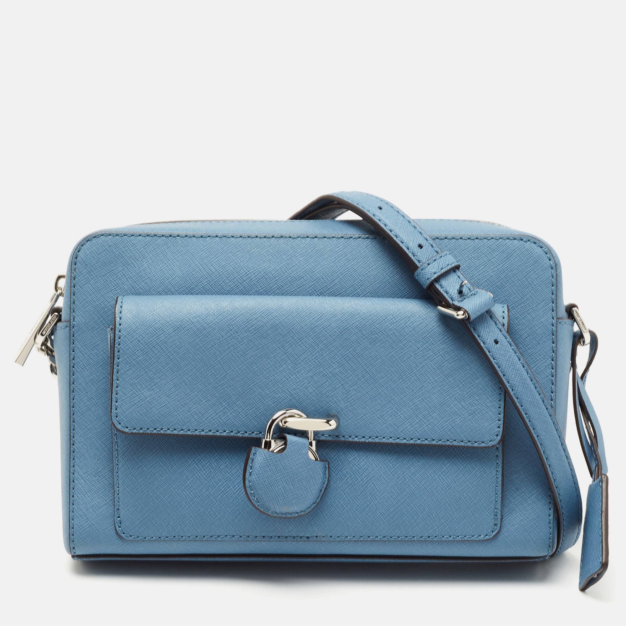 Pre-owned Michael Michael Kors Blue Saffiano Leather Emma Crossbody Bag
