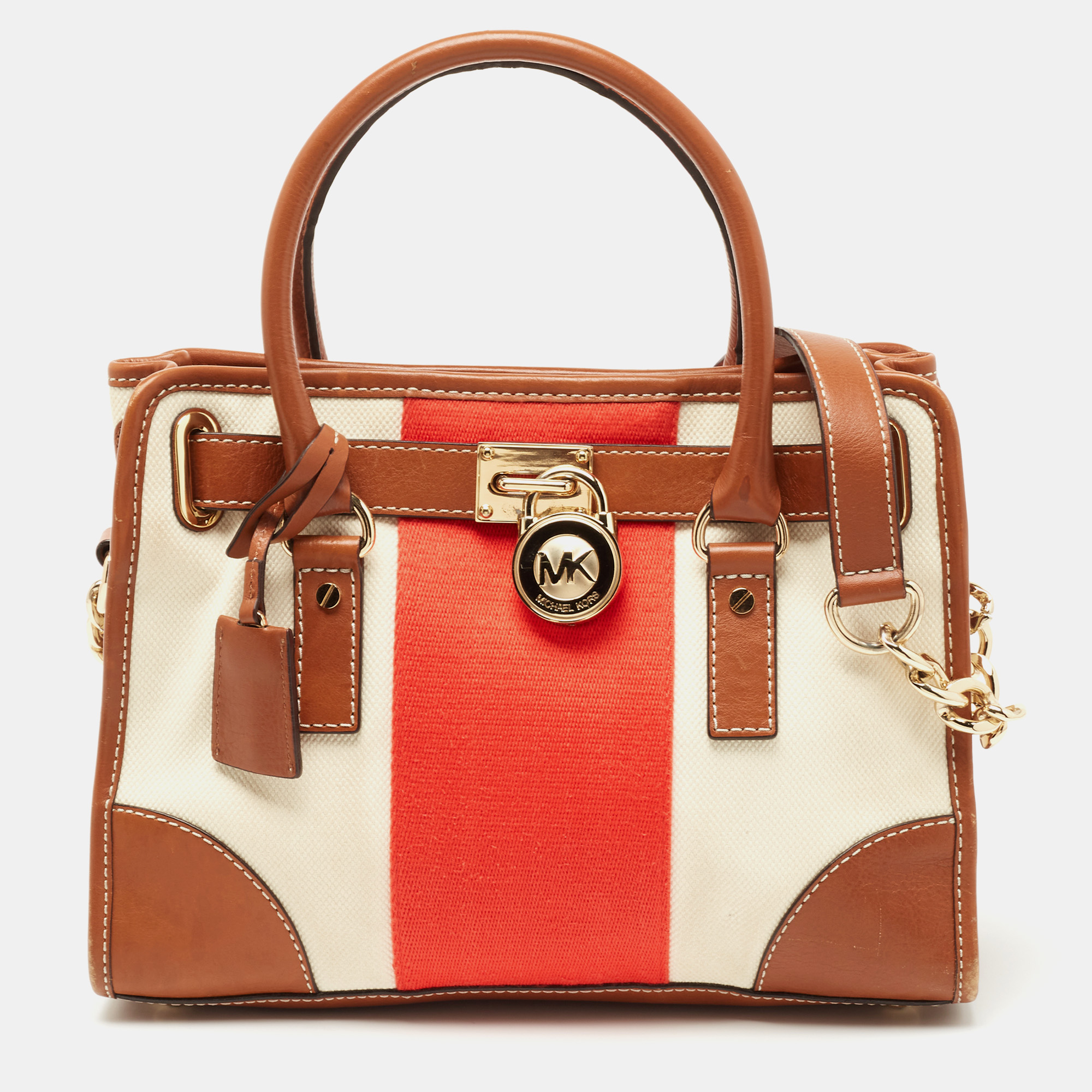 Pre-owned Michael Michael Kors Tricolor Canvas And Leather East West Hamilton Tote In Multicolor