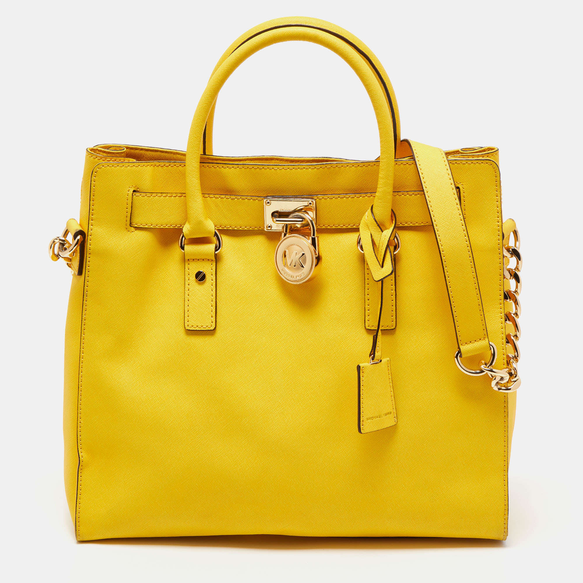 Pre-owned Michael Michael Kors Yellow Saffiano Leather Hamilton North South Tote