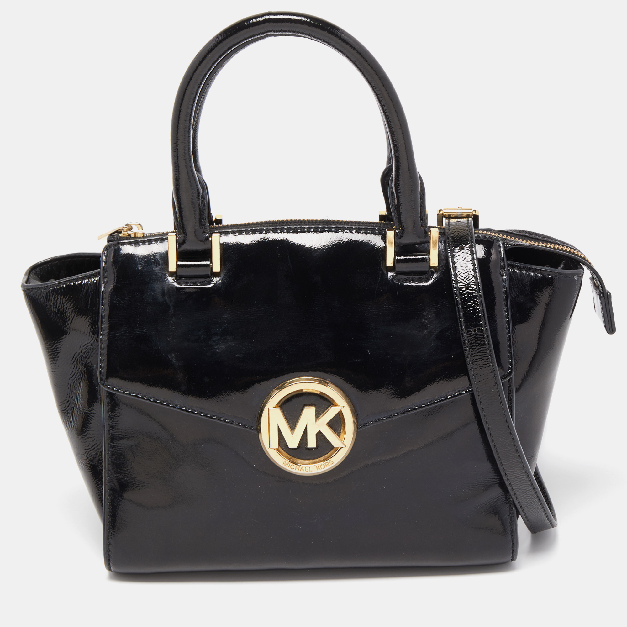 Pre-owned Michael Michael Kors Black Patent Leather Hudson Satchel