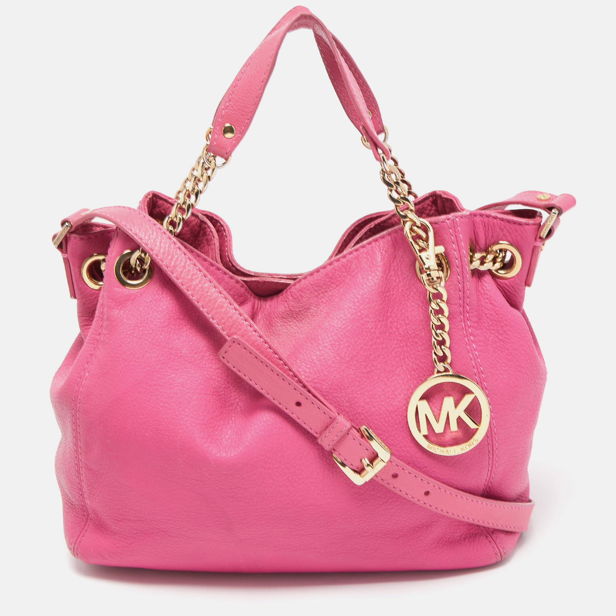 Pre-owned Michael Michael Kors Pink Leather Drawstring Tote