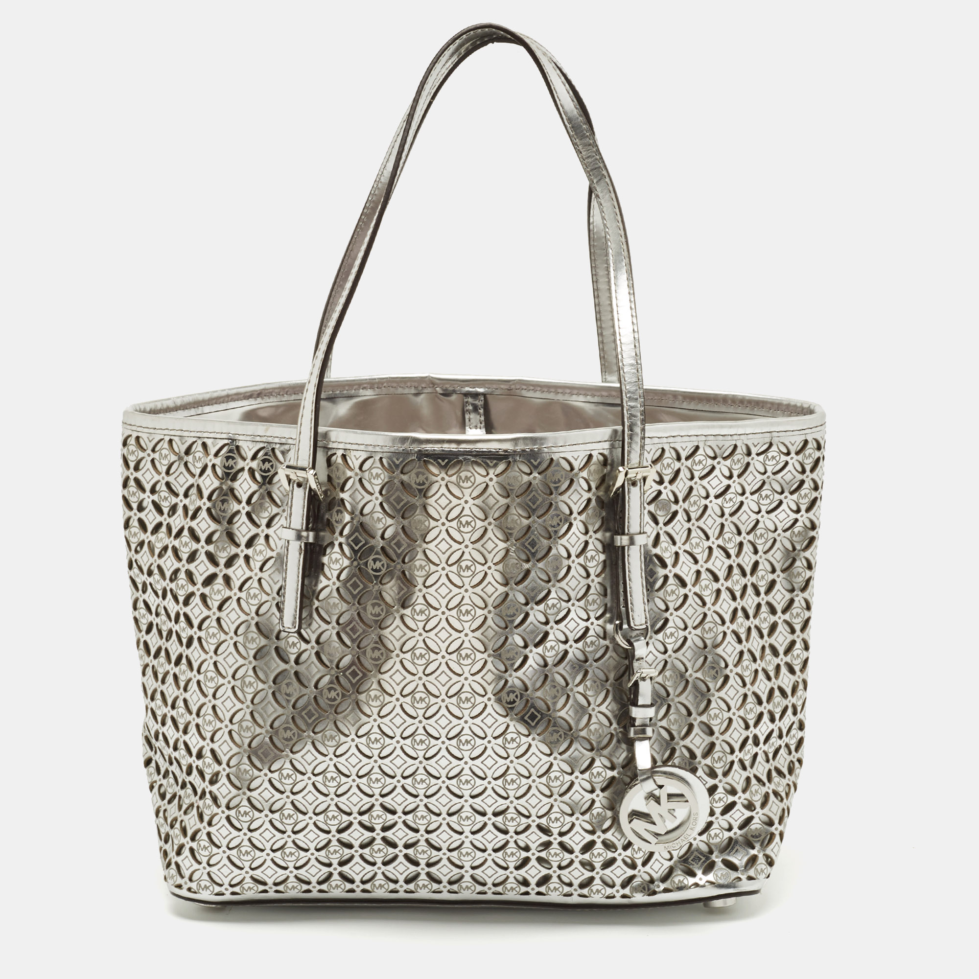 Pre-owned Michael Michael Kors Silver Leather Lasercut Travel Tote