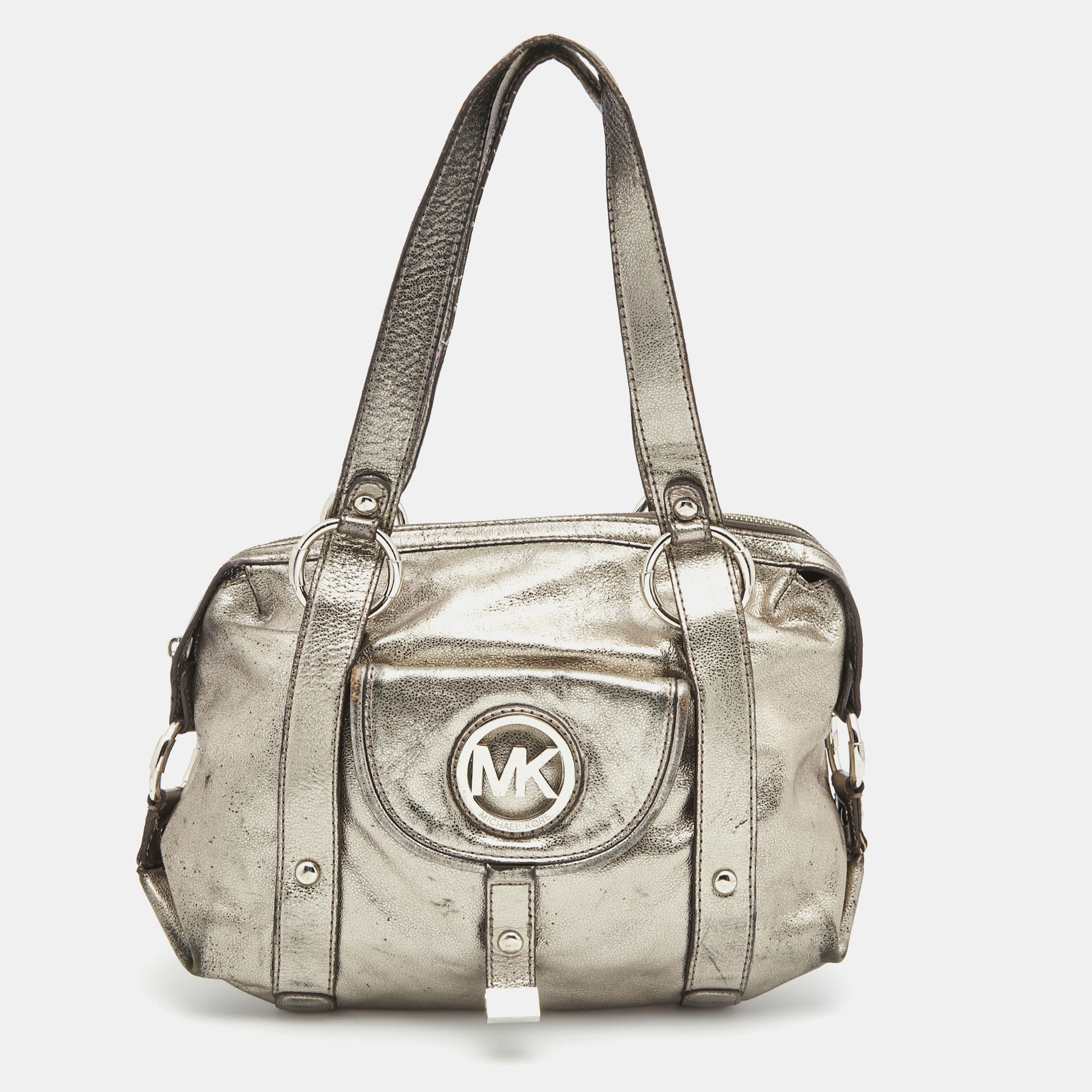 Pre-owned Michael Michael Kors Metallic Leather Fulton Bowler Bag