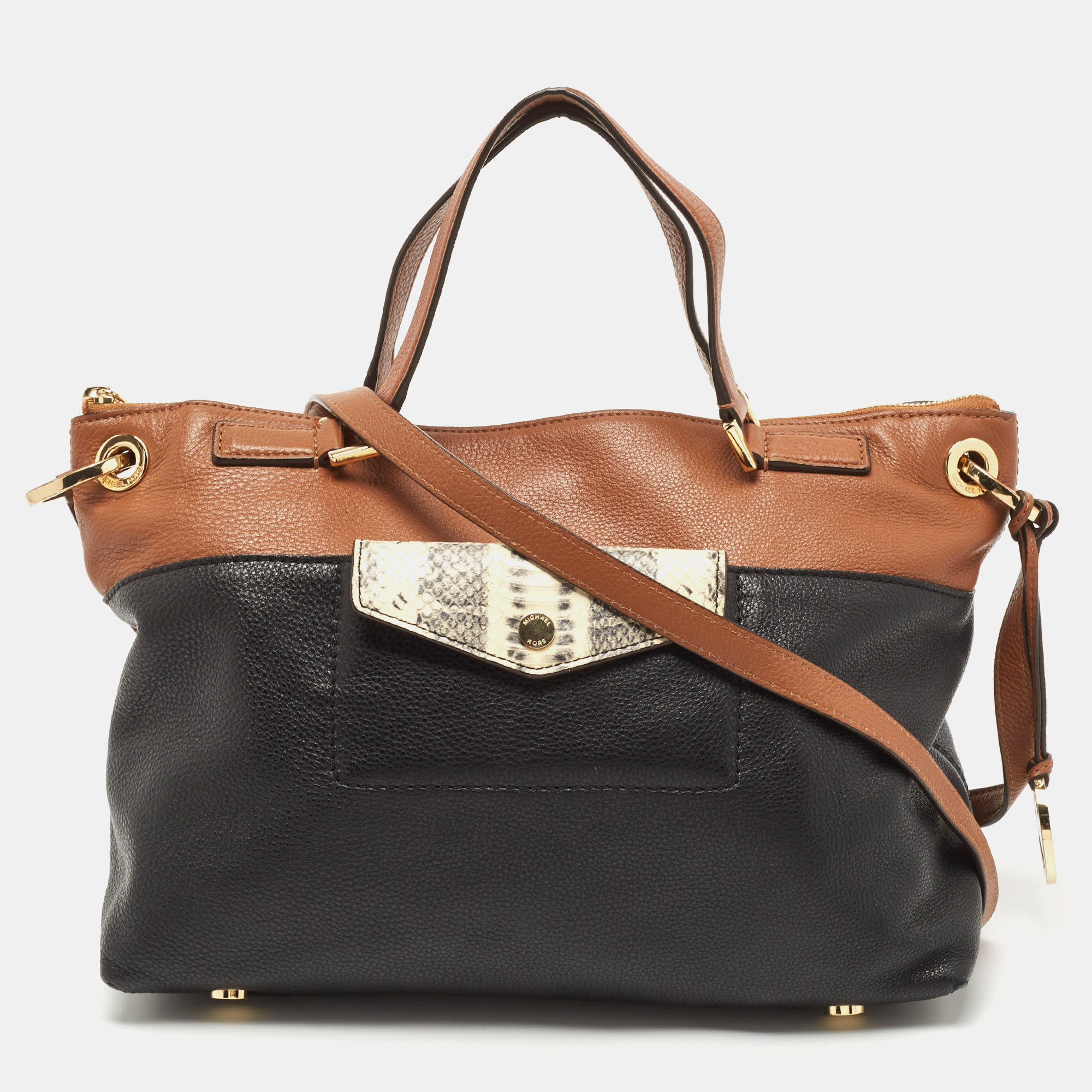 Pre-owned Michael Michael Kors Brown /black Leather Mira Top Handle Bag