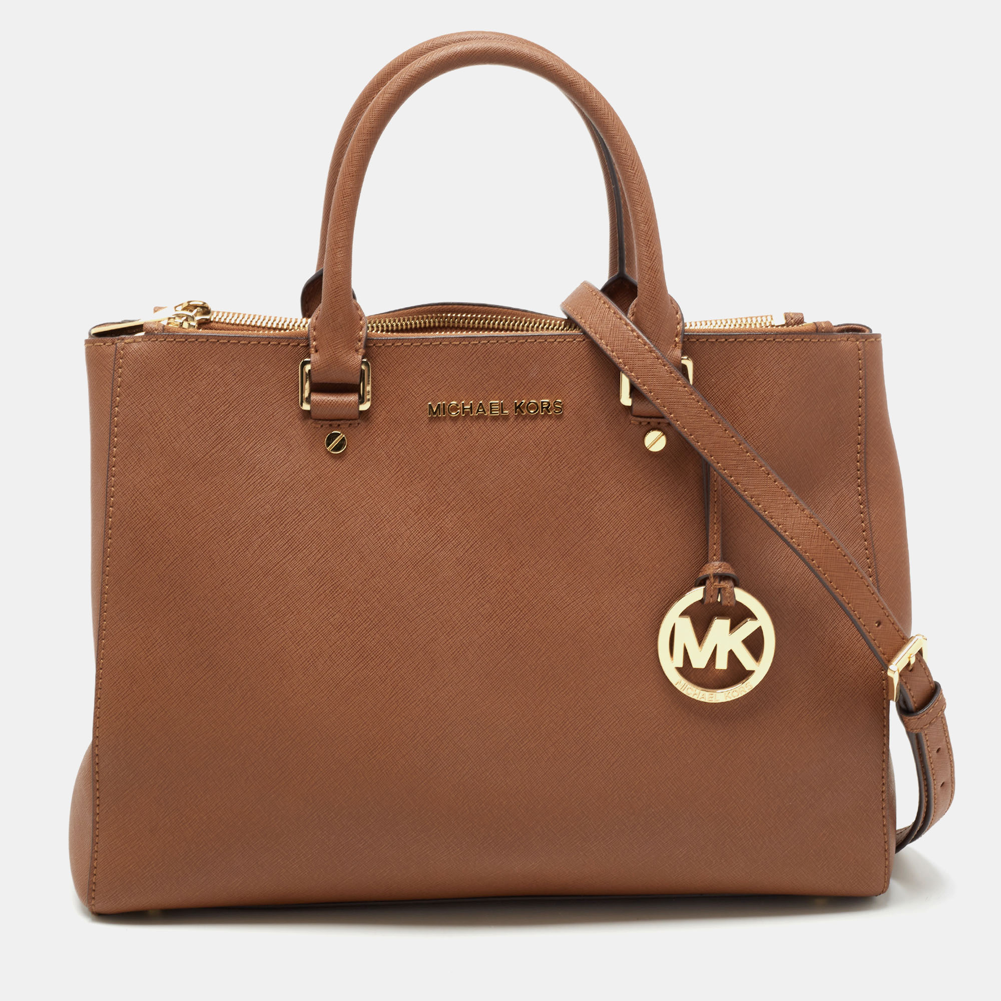 Pre-owned Michael Michael Kors Brown Saffiano Leather Large Sutton Tote