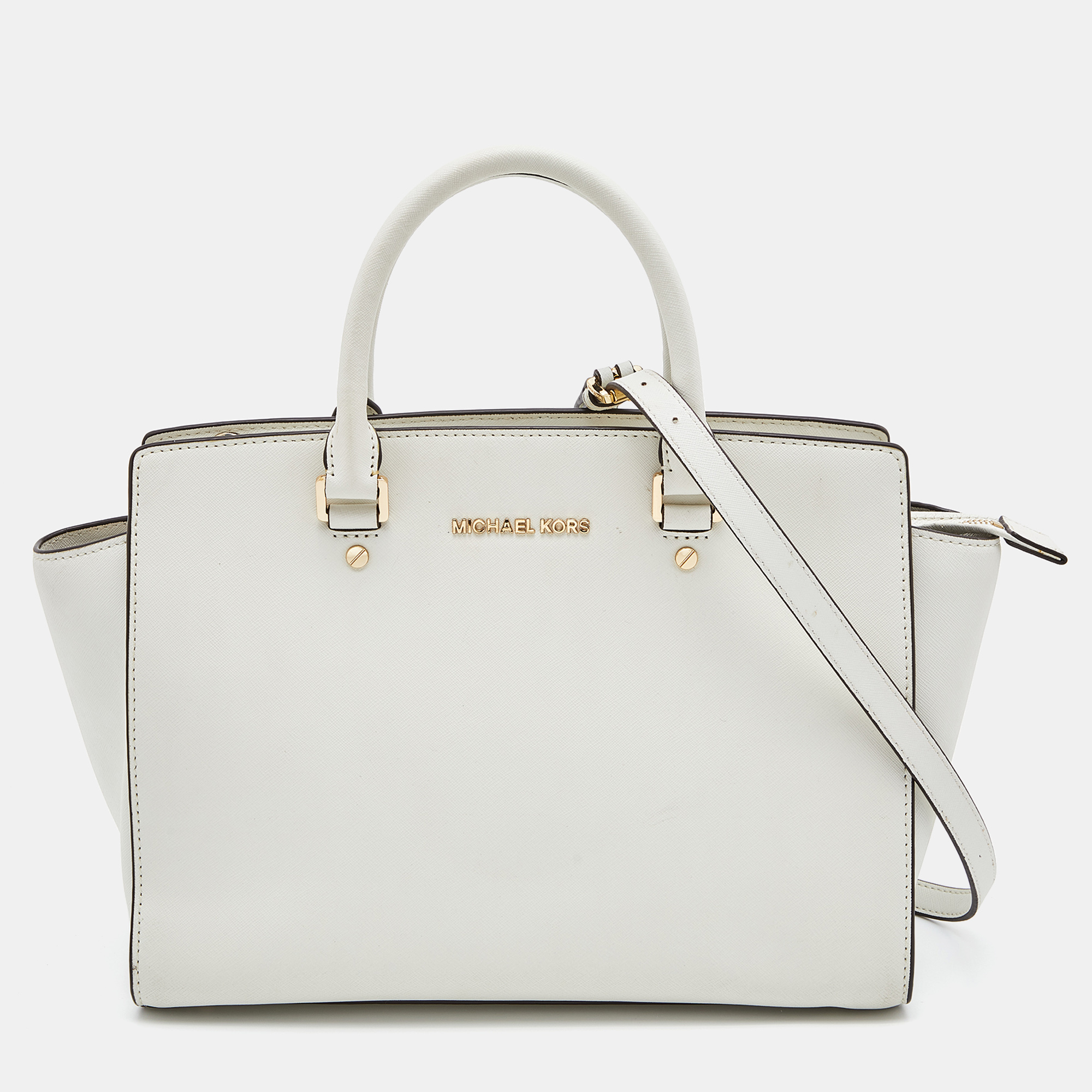 Pre-owned Michael Michael Kors Off White Leather Large Selma Satchel
