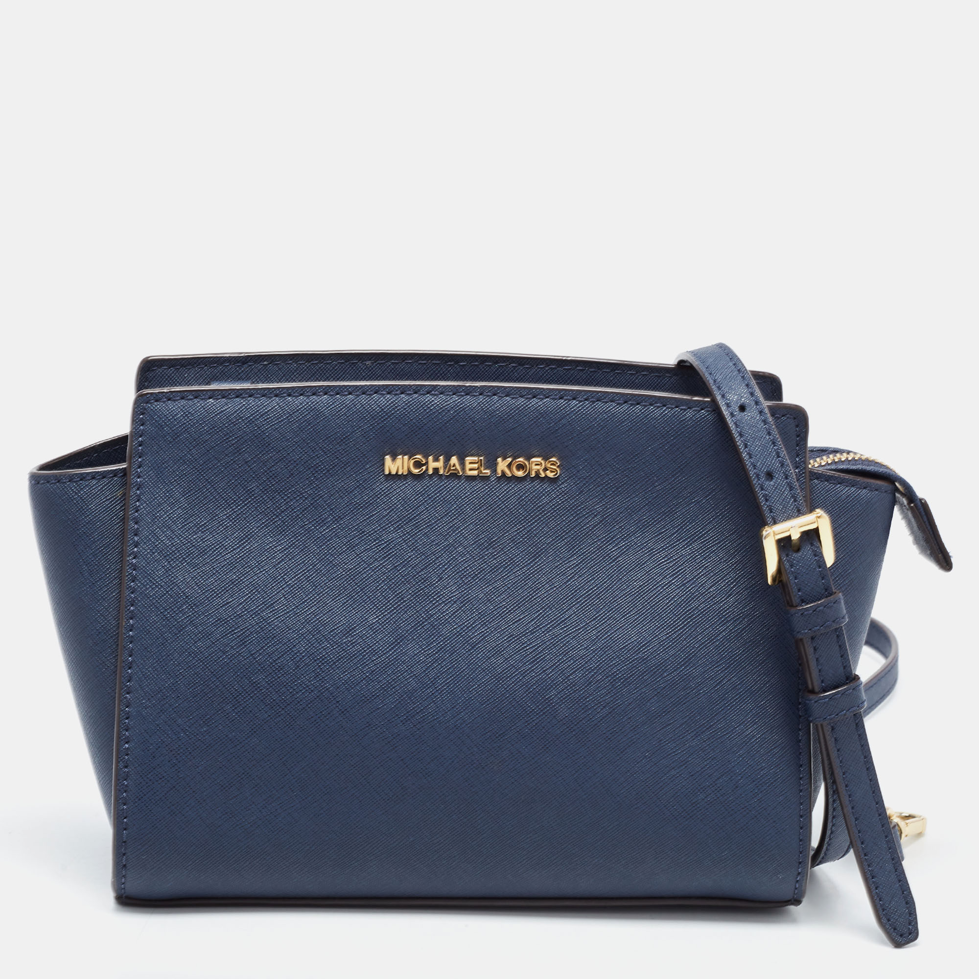 Pre-owned Michael Michael Kors Blue Saffiano Leather Small Selma Crossbody Bag