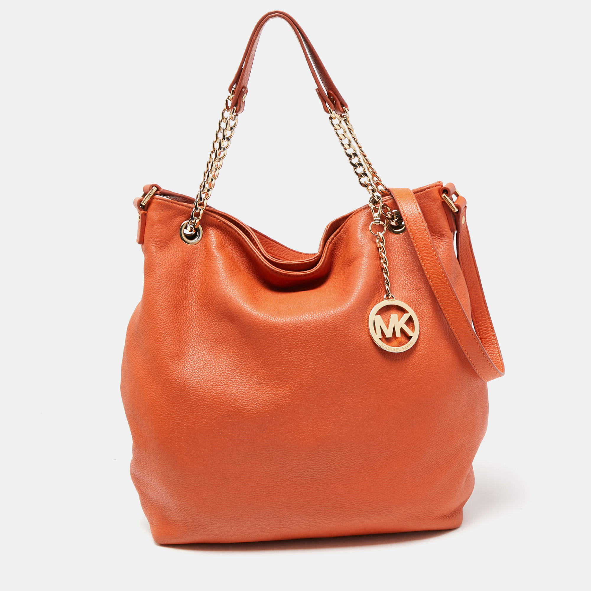 Pre-owned Michael Michael Kors Orange Leather Chain Shoulder Bag
