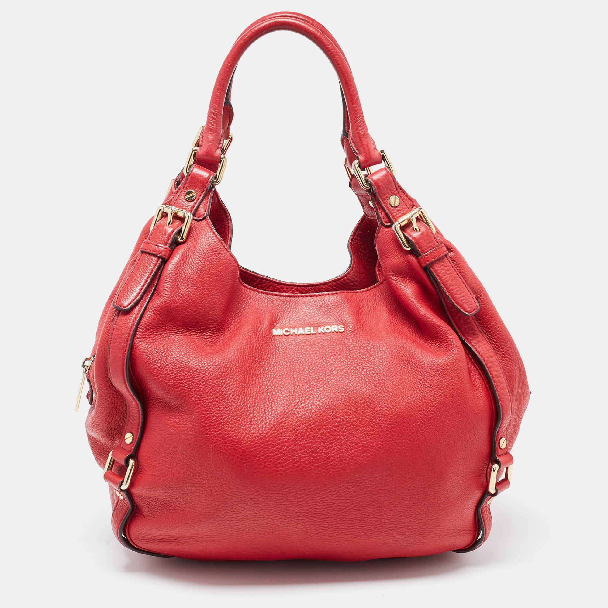 Pre-owned Michael Michael Kors Red Leather Bedford Hobo