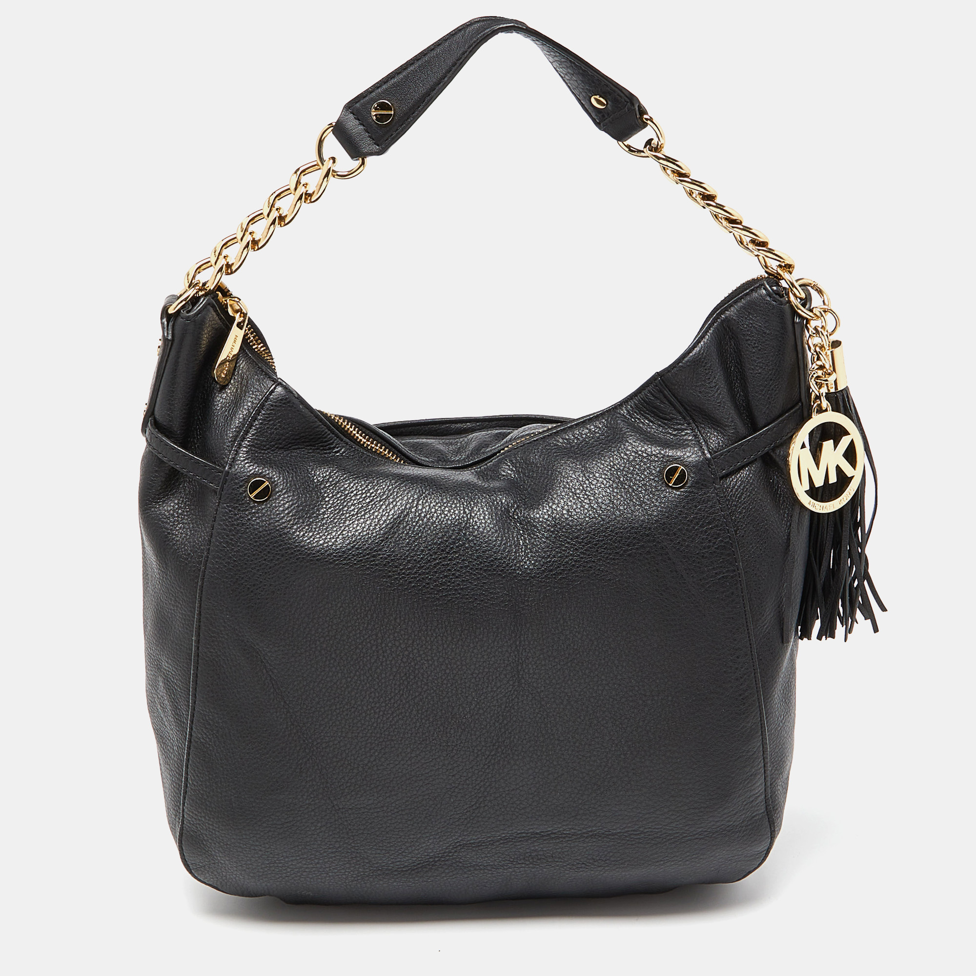 Pre-owned Michael Michael Kors Black Leather Chain Hobo