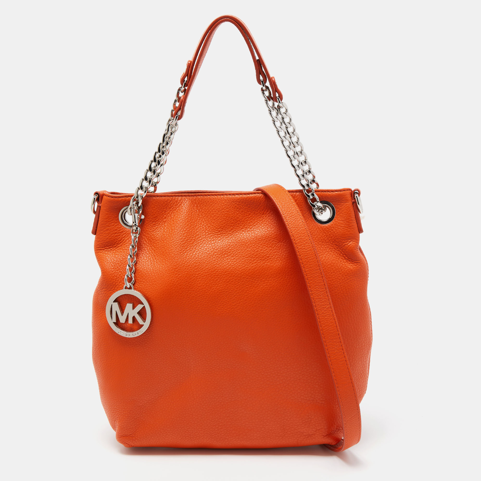 Pre-owned Michael Michael Kors Orange Leather Jet Set Chain Shoulder Bag