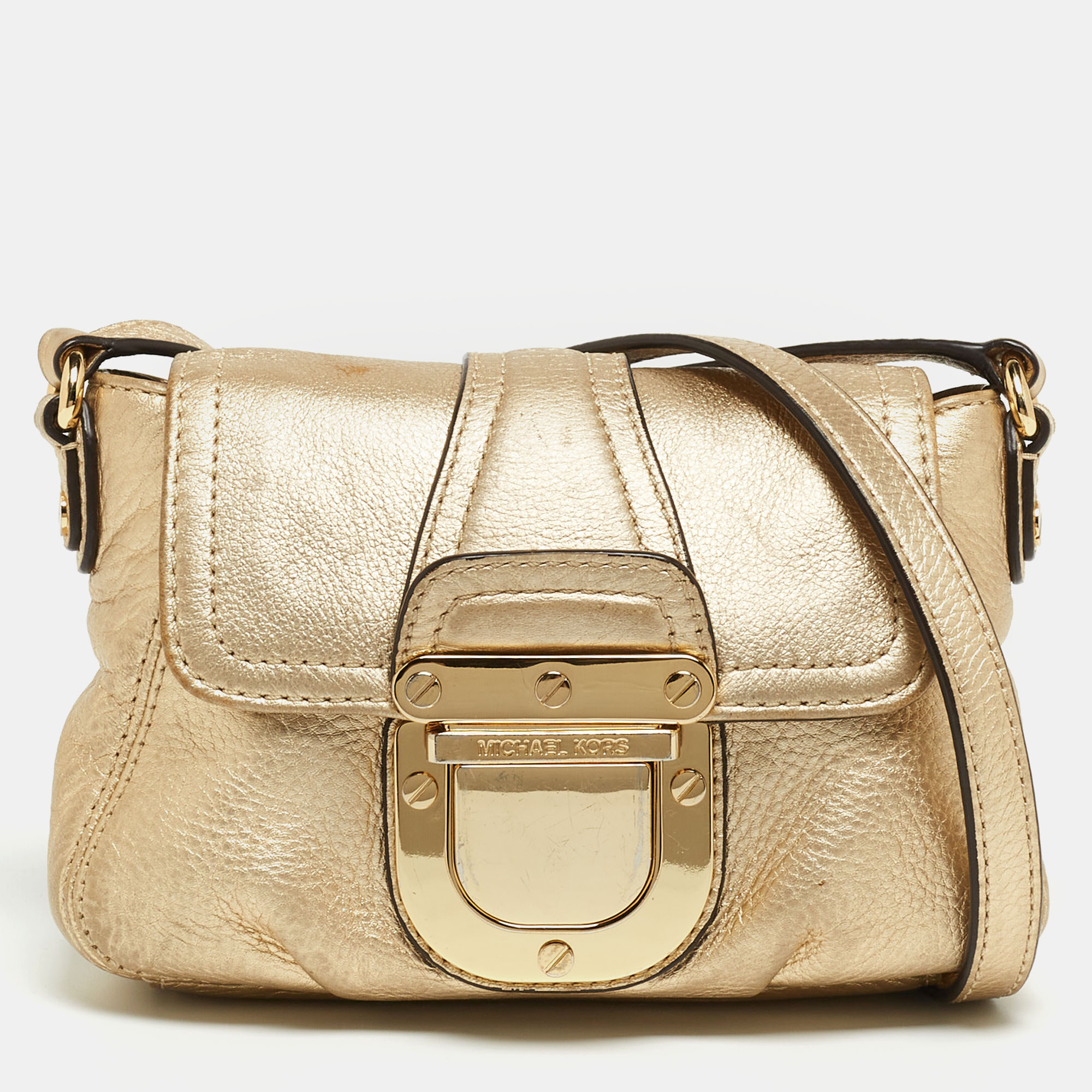 Pre-owned Michael Michael Kors Gold Leather Bridgette Crossbody Bag