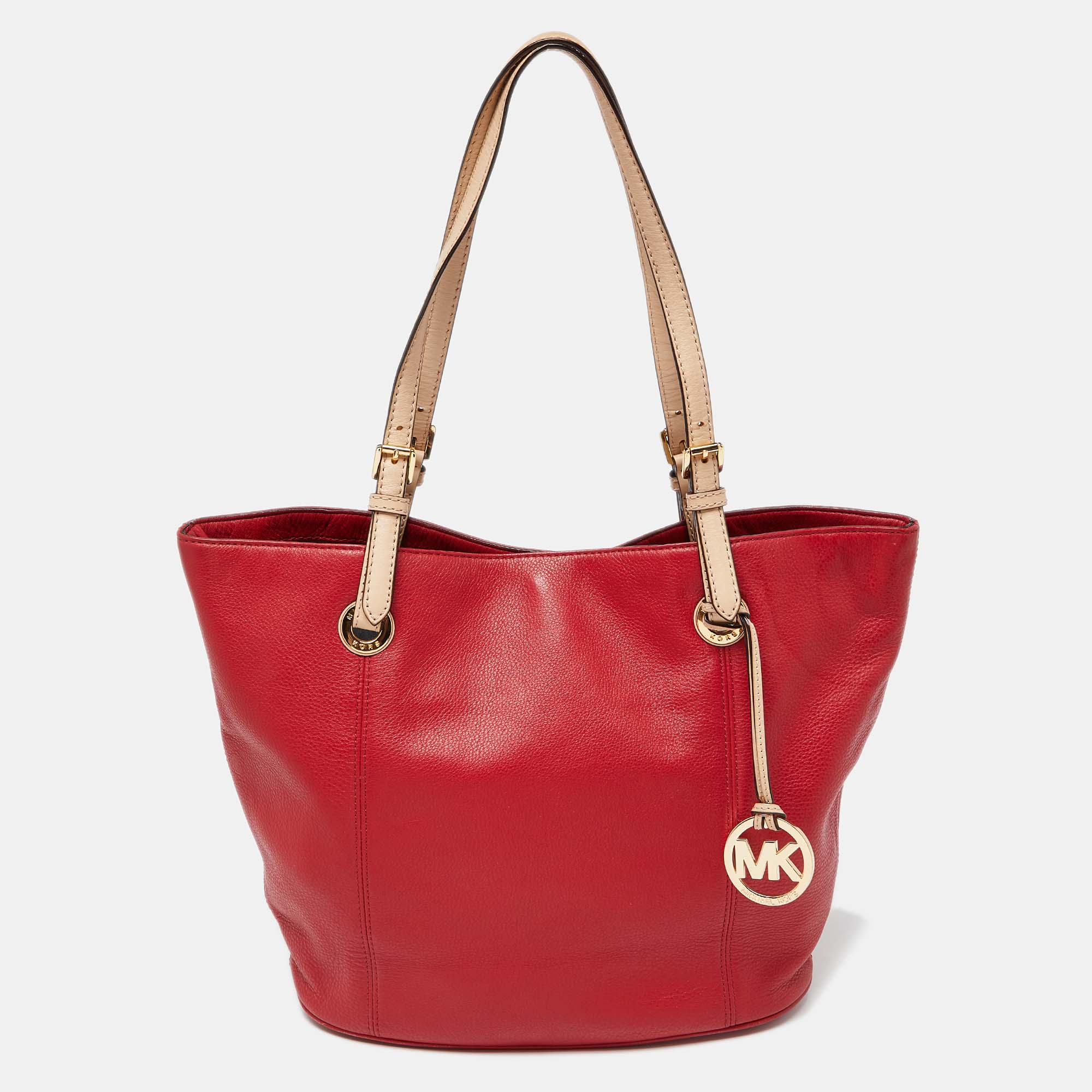 Pre-owned Michael Michael Kors Red Leather Jet Set Tote