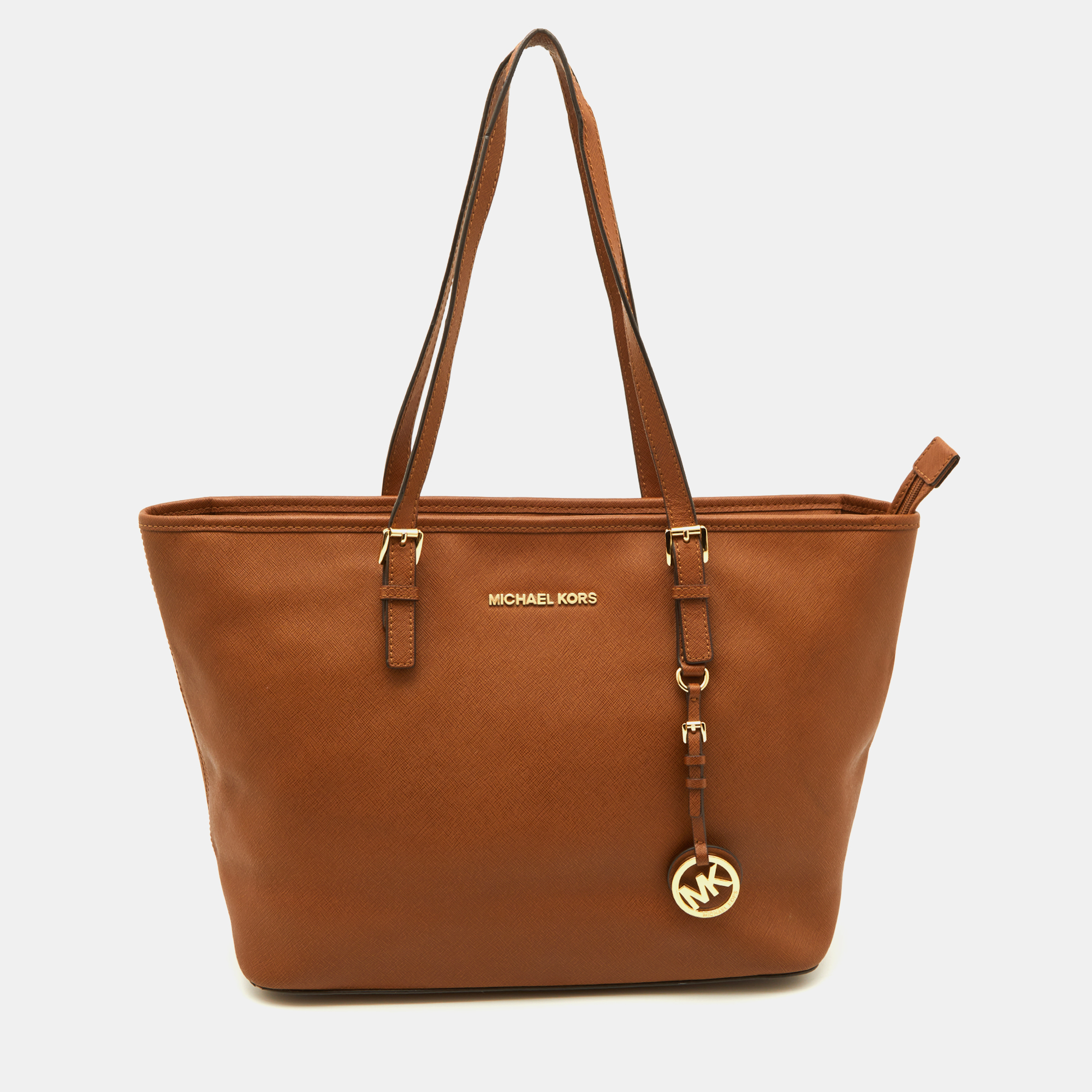 

MICHAEL Michael Kors Brown Leather Medium Zip Jet Set Travel Tote