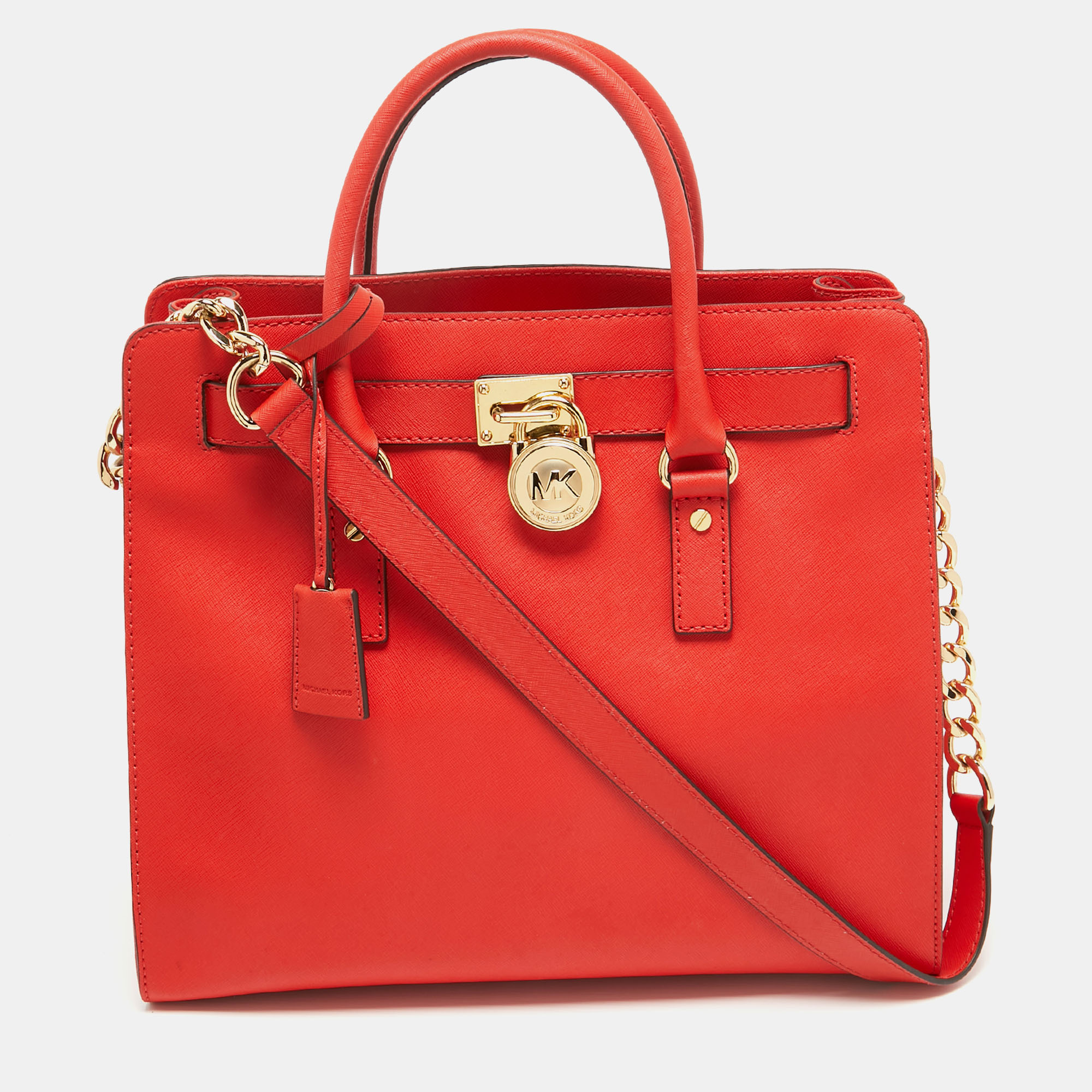 

MICHAEL Michael Kors Coral Red Leather  Hamilton North South Tote