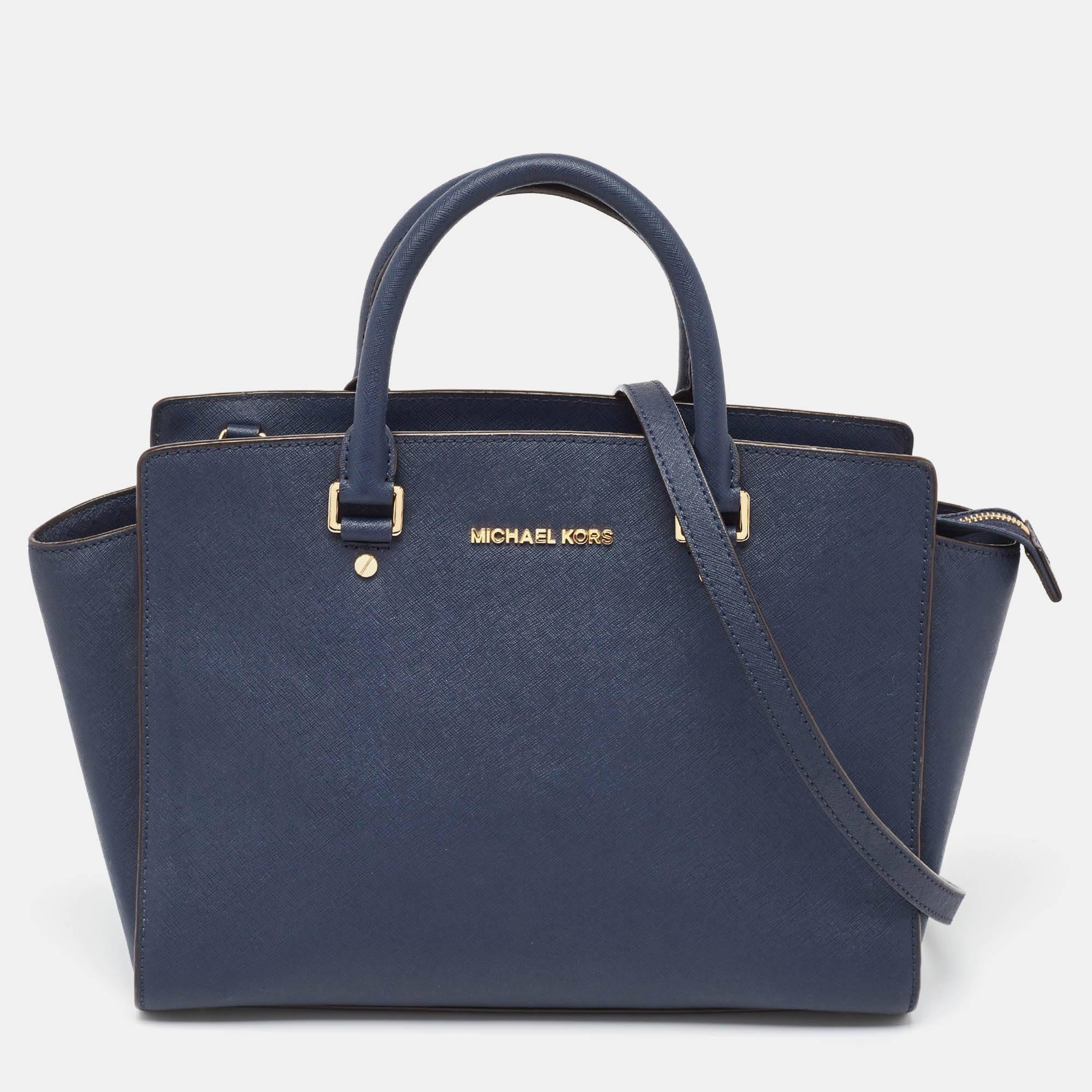 Pre-owned Michael Michael Kors Navy Blue Saffiano Leather Large Selma Tote