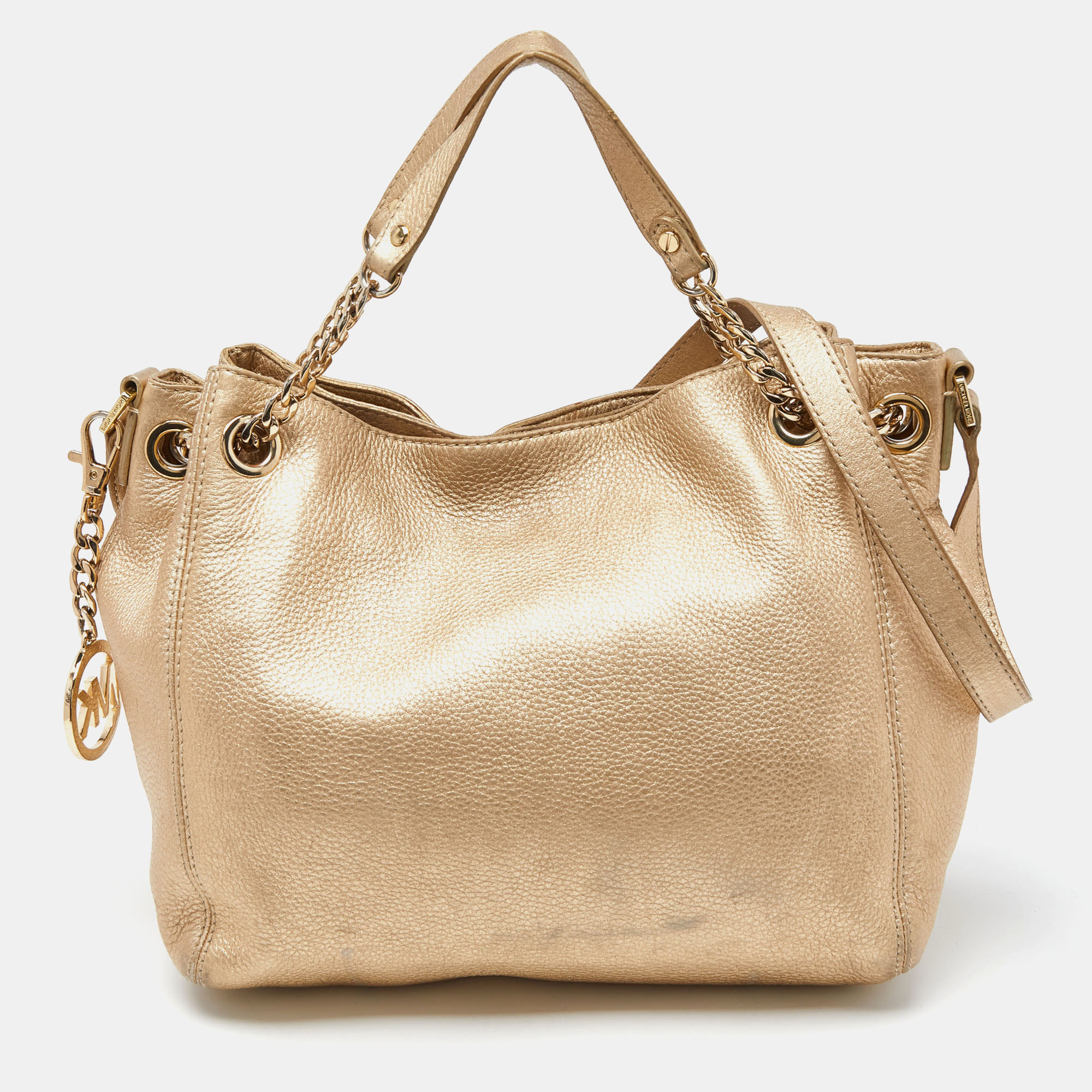 

MICHAEL Michael Kors Gold Leather Frankie Drawstring Bag