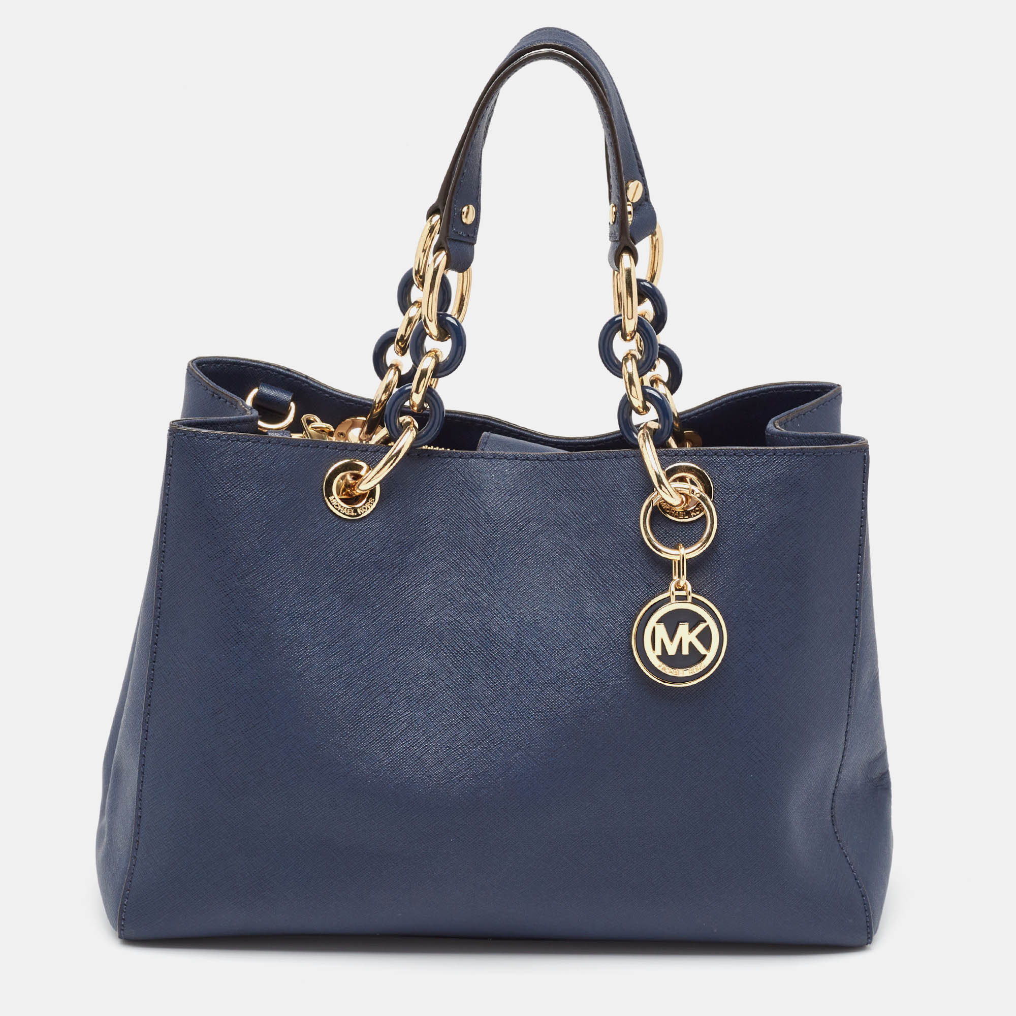 Pre-owned Michael Michael Kors Navy Blue Saffiano Leather Cynthia Tote