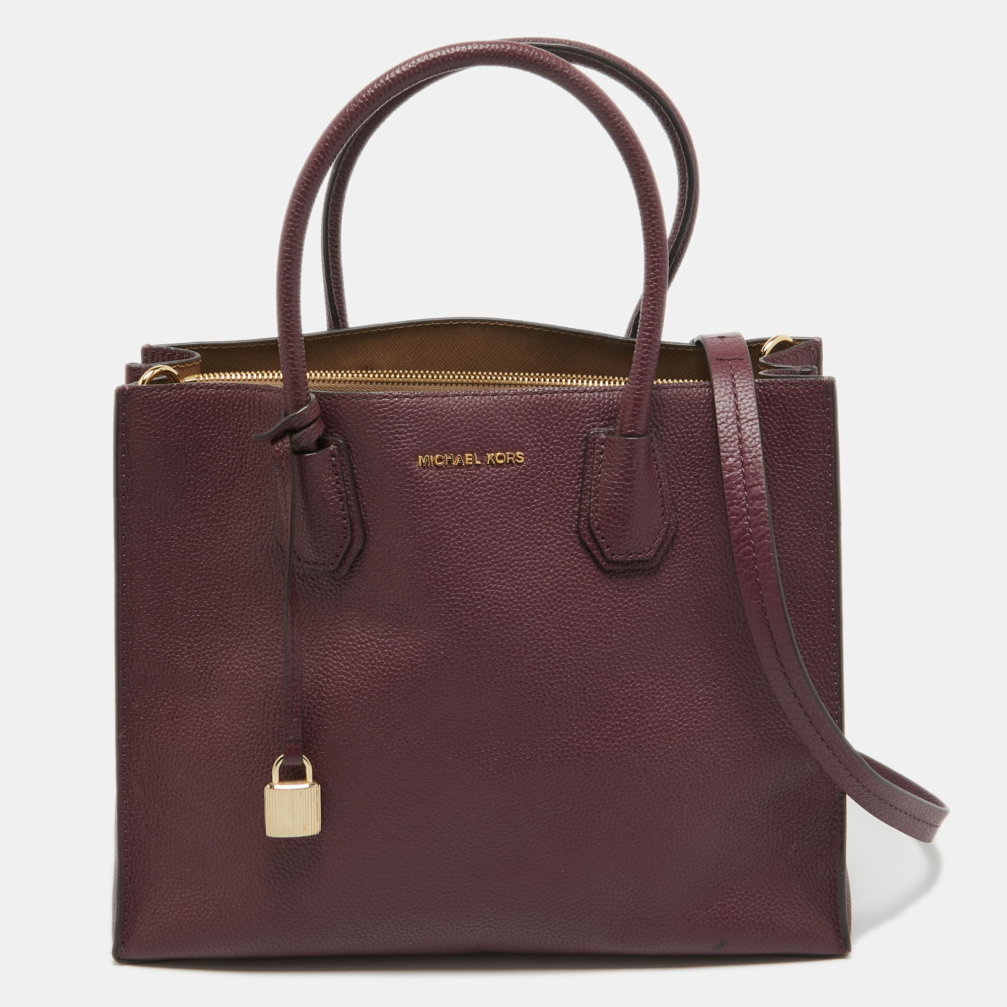 Pre-owned Michael Michael Kors Burgundy Grained Leather Large Mercer Tote