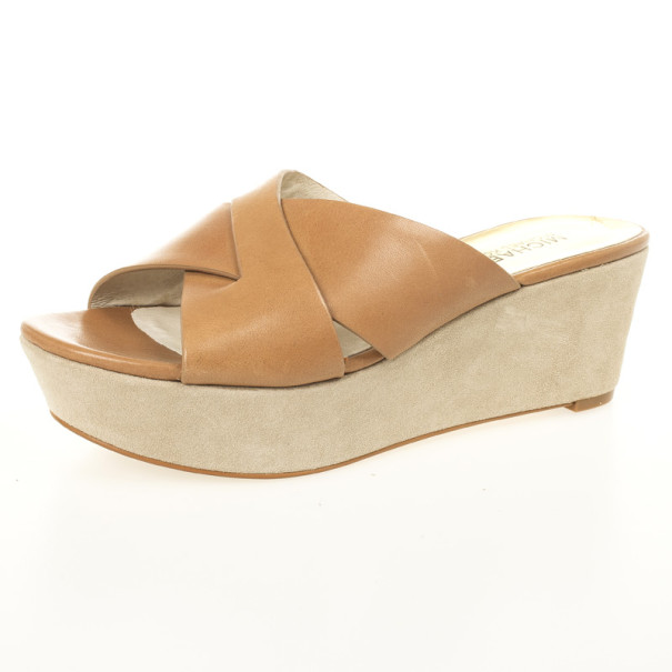 Pre Owned MICHAEL Michael Kors Brown Leather Slides Size 38