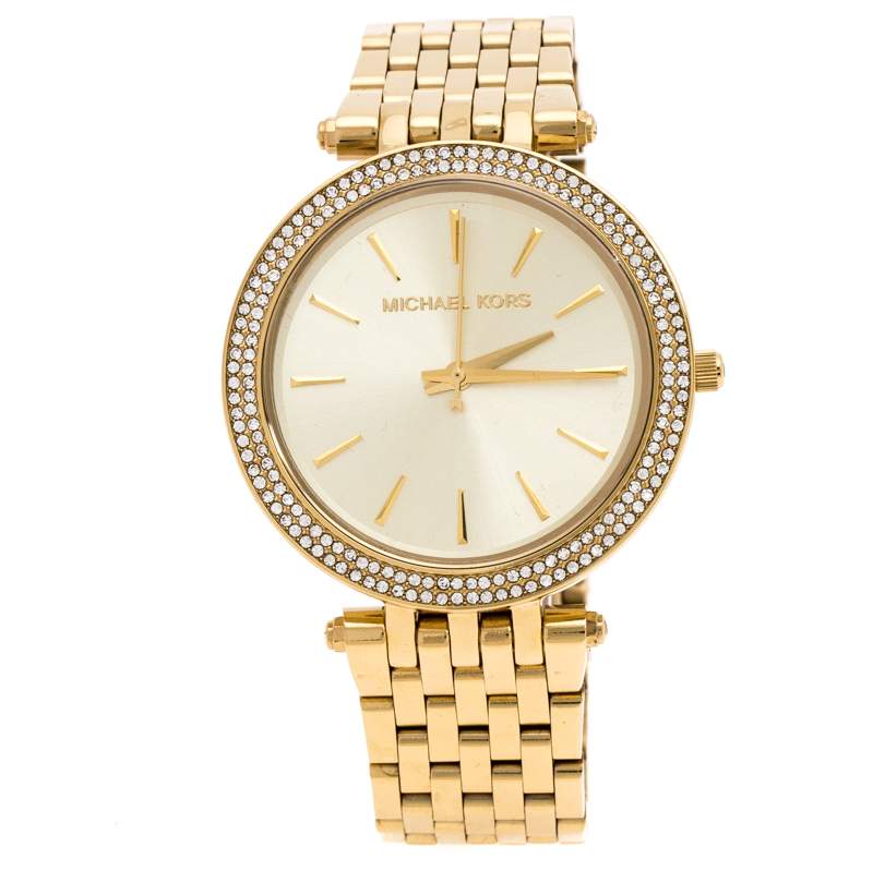 Michael Kors Yellow Gold Plated Stainless Steel Darci Glitz MK3191 Womens Wristwatch 39 mm