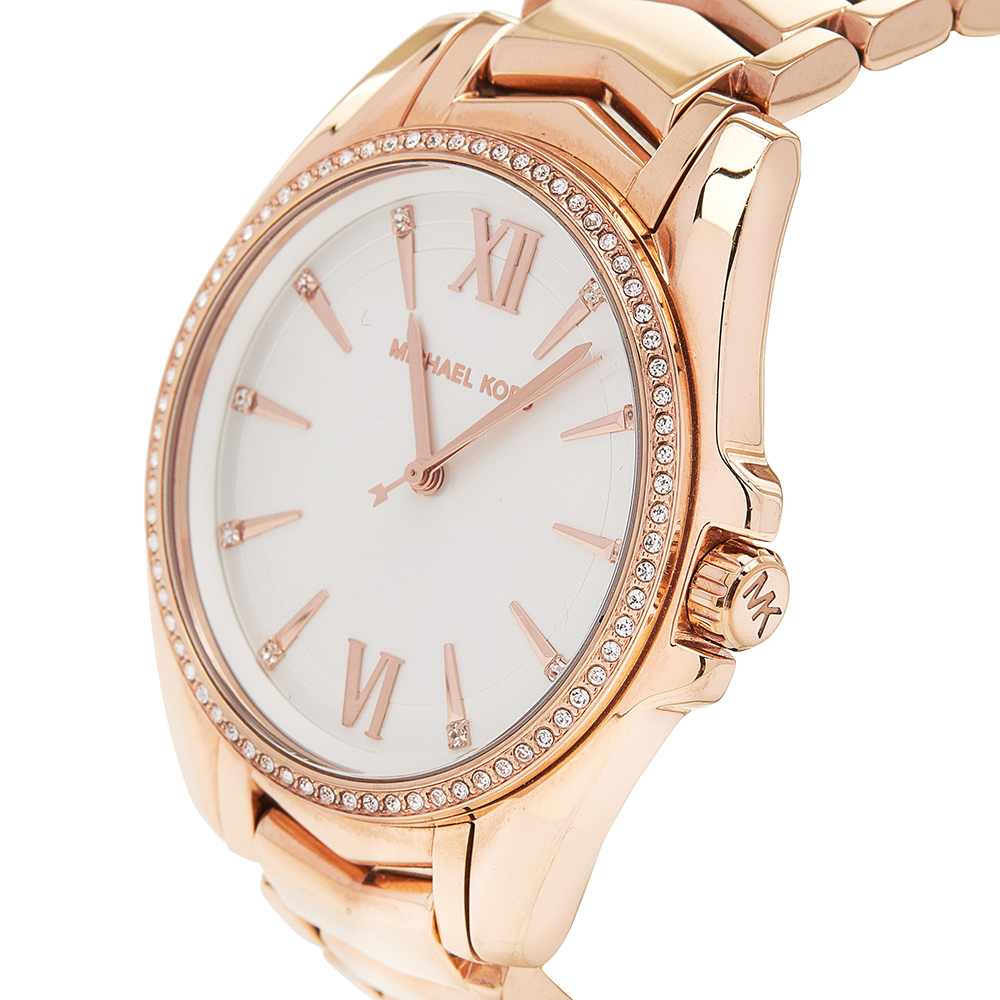 

Michael Kors White Rose Gold Plated Stainless Steel Whitney MK6694 Women's Wristwatch, Silver