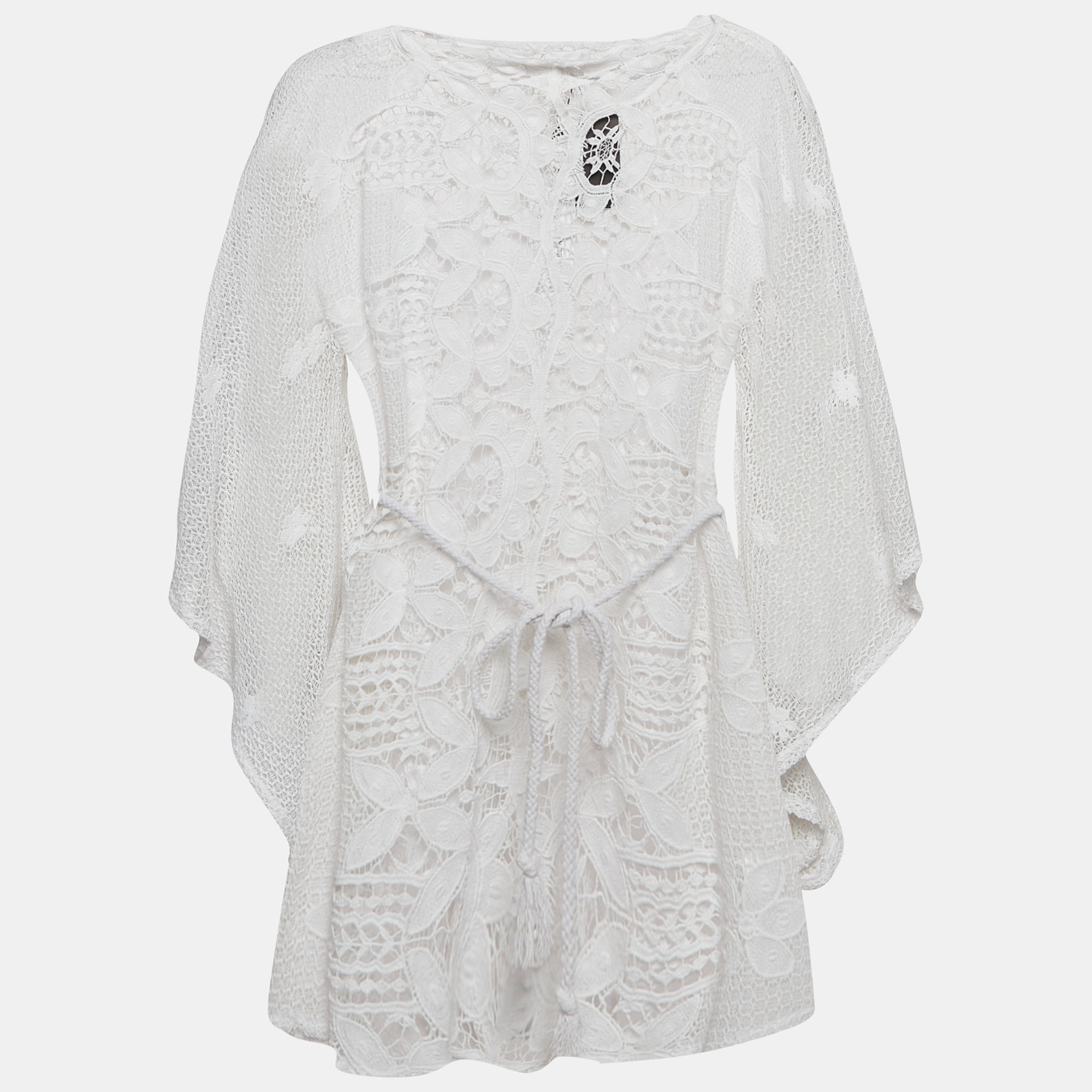 

Miguelina White Scallop Lace Mini Sheer Claudia Mini Dress L