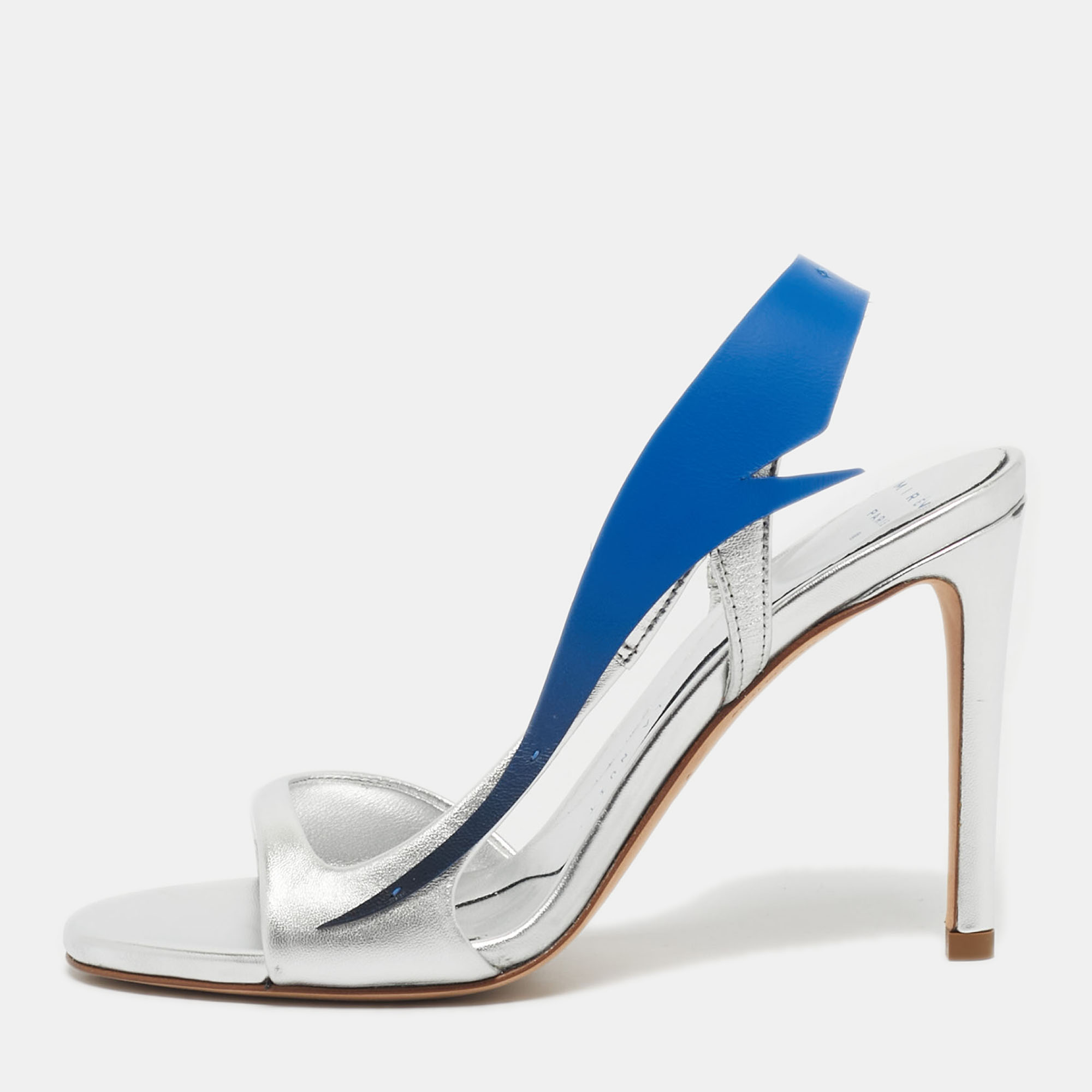 

Miren Silver/Blue Leather La Nuit Slingback Sandals Size