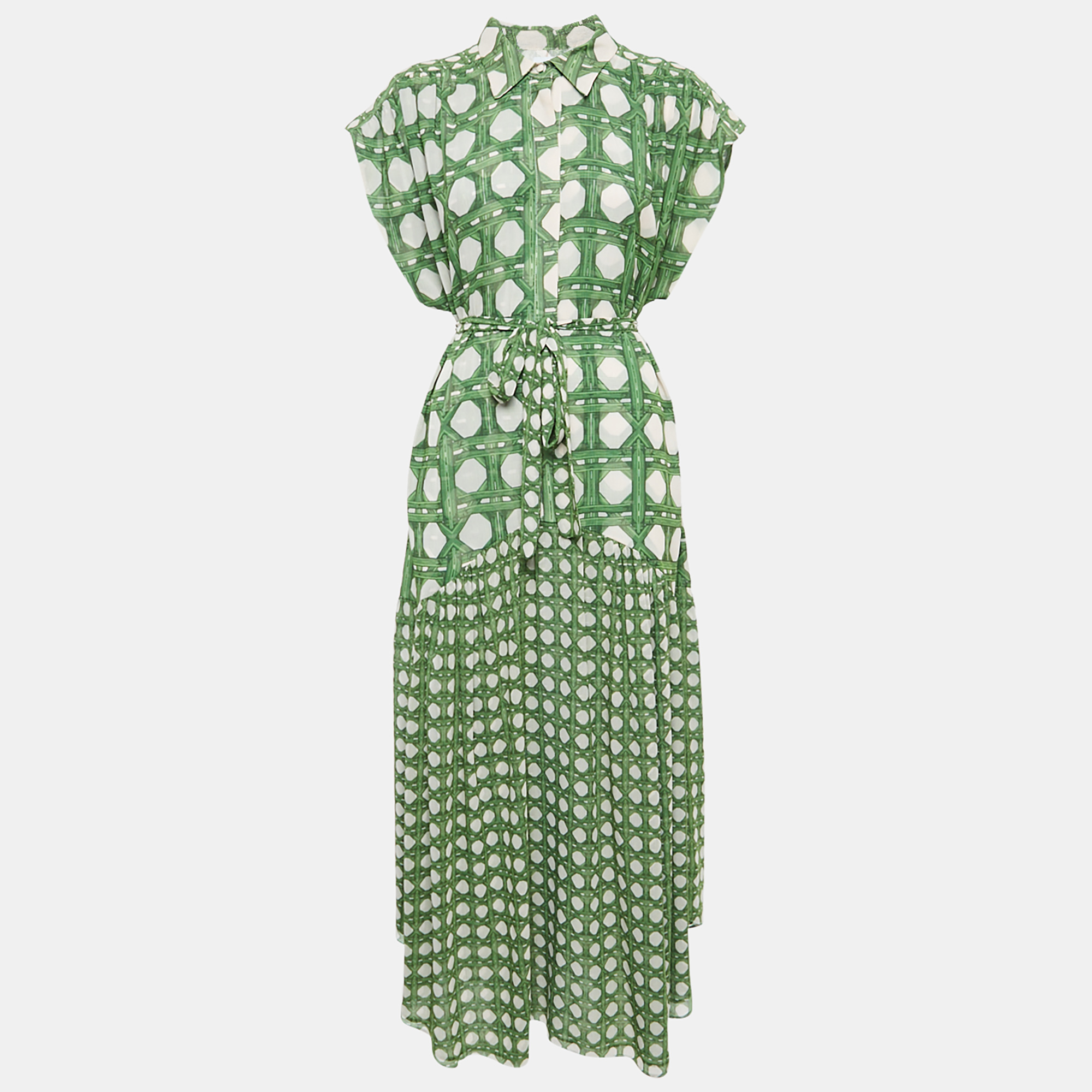 

Misa Green Bamboo Print Crepe Maxi Dress XS